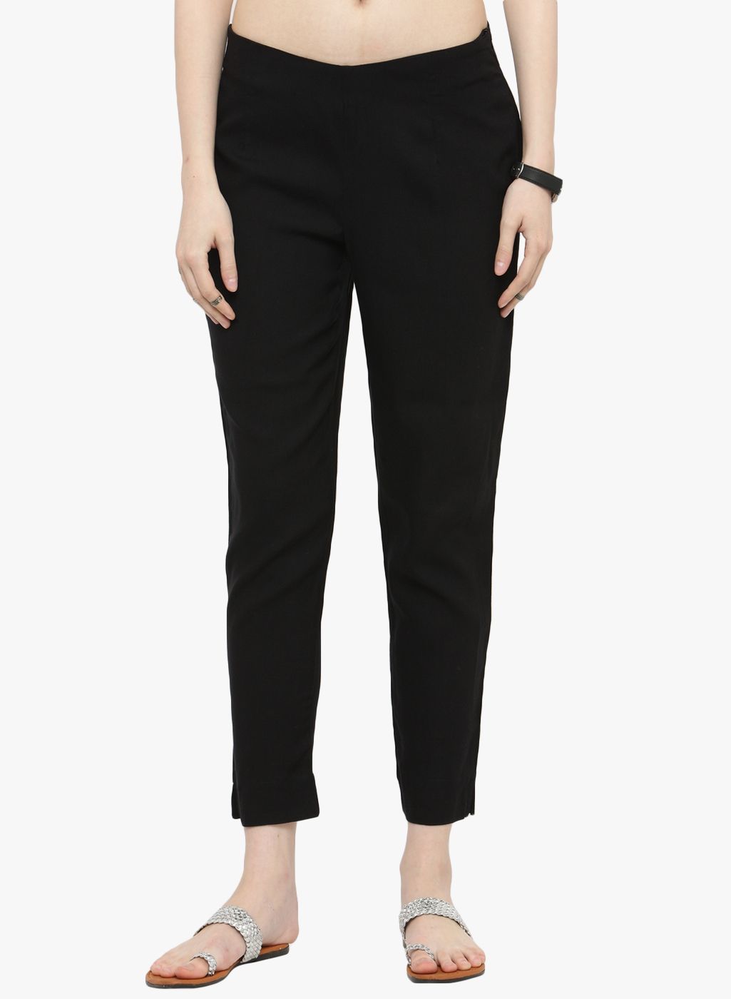 Varanga Black Solid Straight Fit Regular Trouser