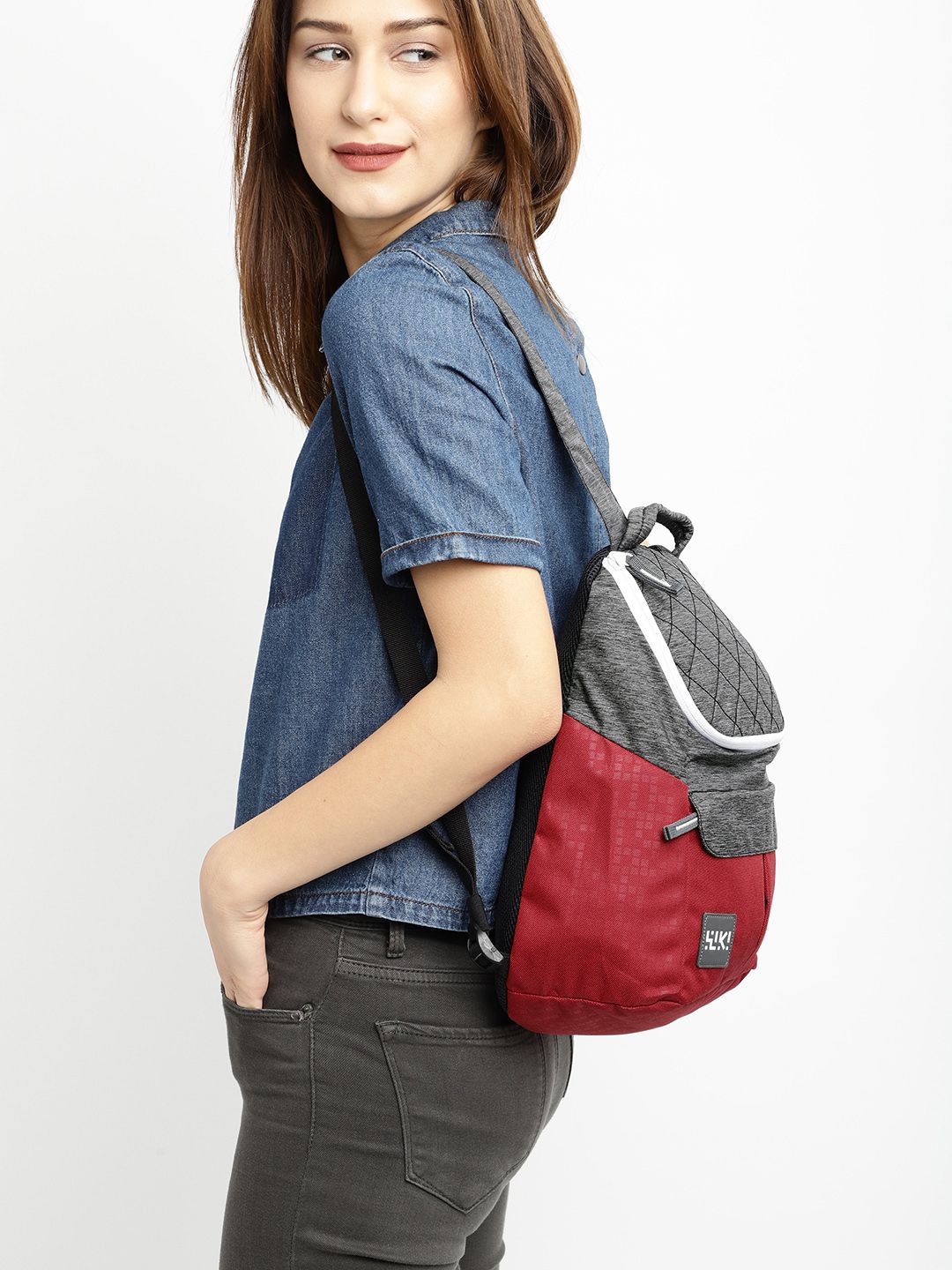 Wildcraft Women Grey Melange & Red Colourblocked Backpack Price in India