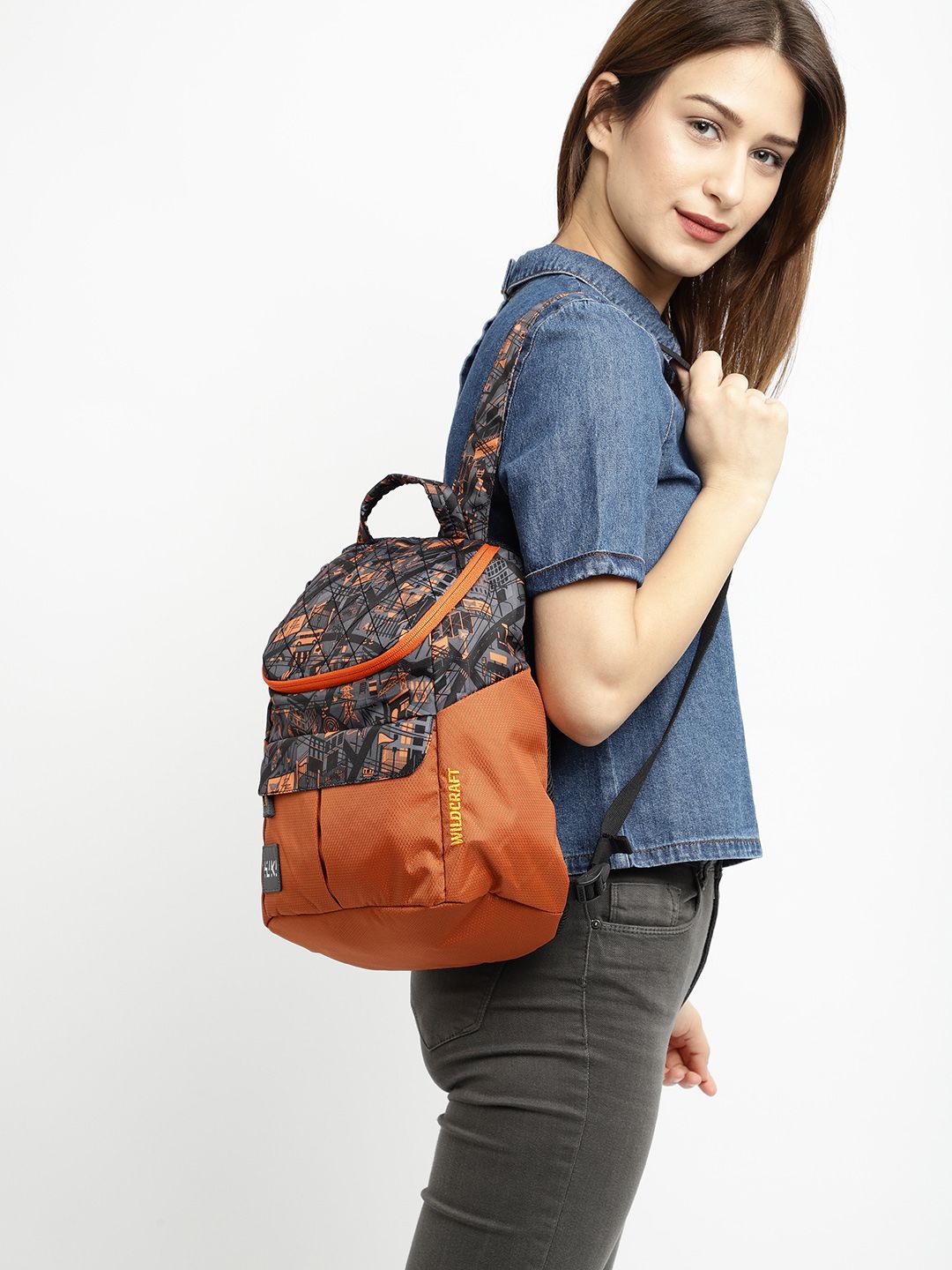 Wildcraft Women Orange Graphic Backpack Price in India