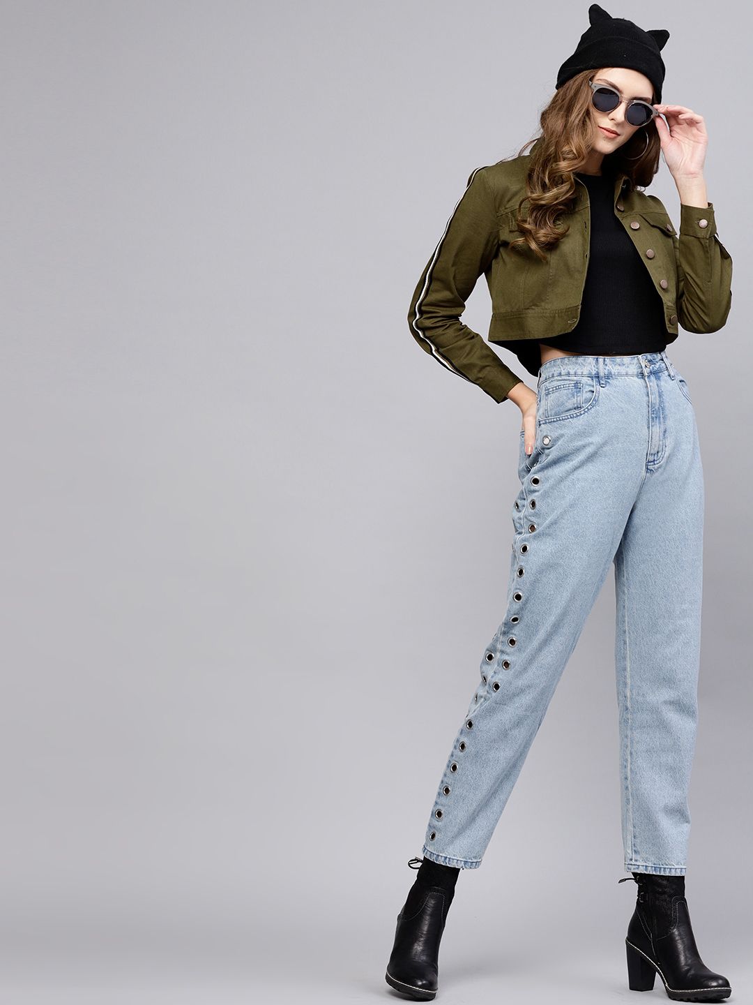 STREET 9 Women Olive Green Solid Crop Jacket Price in India