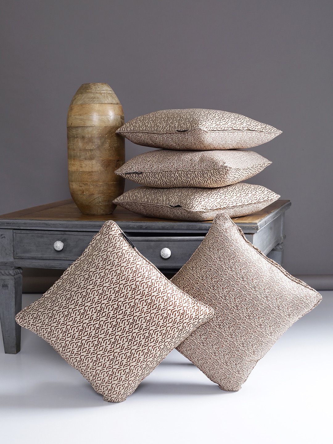 ROMEE Gold-Toned Set of 5 Geometric Square Cushion Covers Price in India