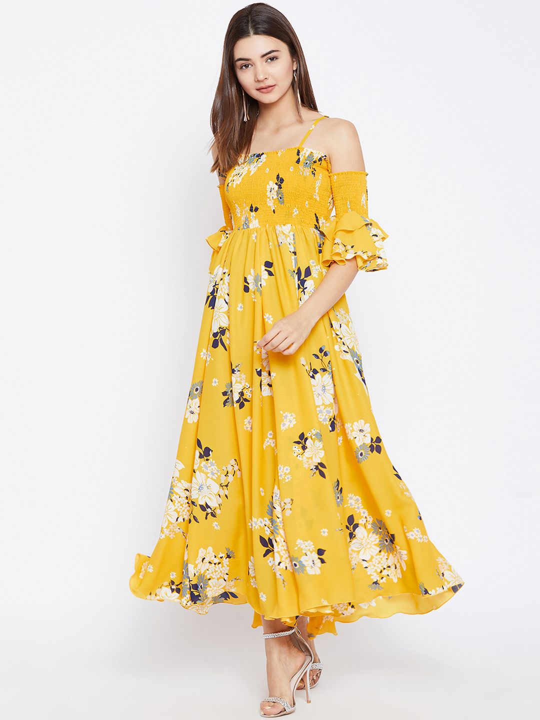 PANIT Women Yellow Floral Print Maxi Dress Price in India