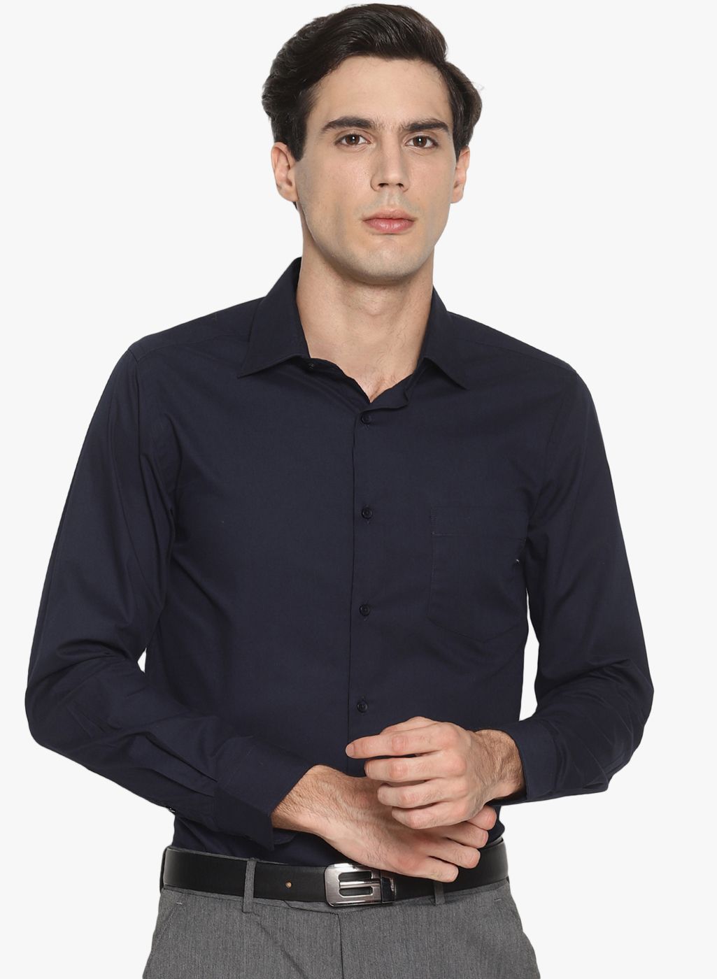IVOC Navy Blue Smart Slim Fit Solid Formal Shirt