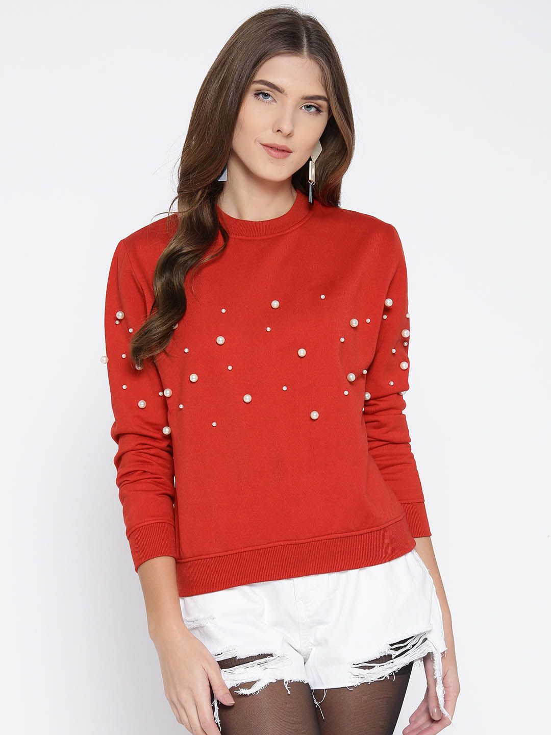 Athena Women Red Embellished Sweatshirt Price in India