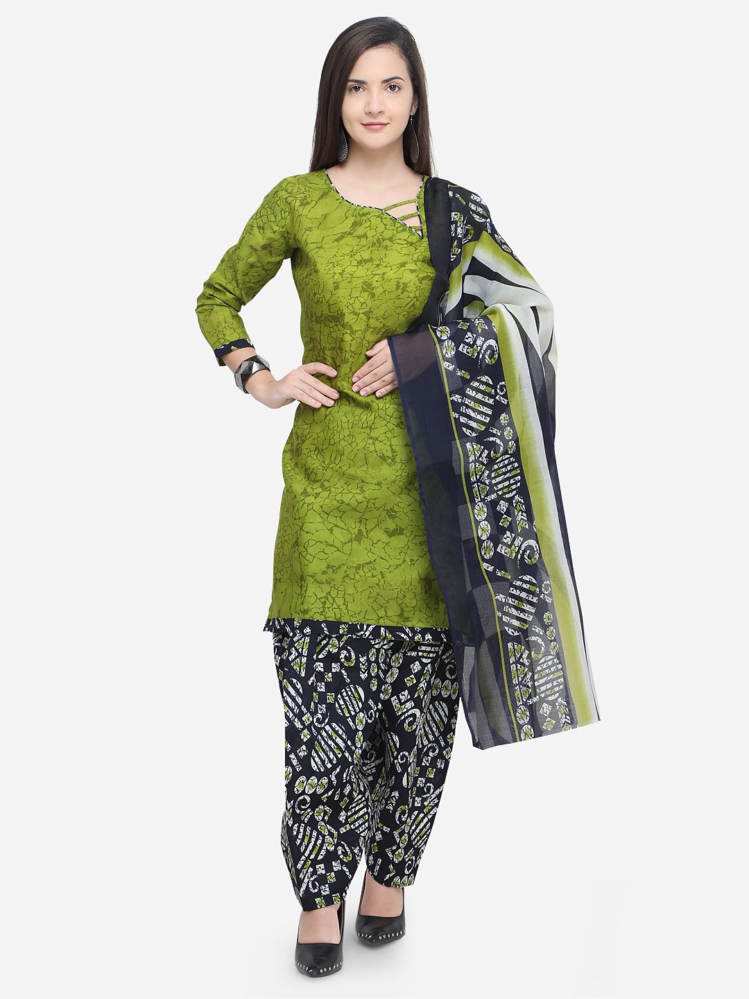 Rajnandini Green Cotton Blend Unstitched Dress Material Price in India