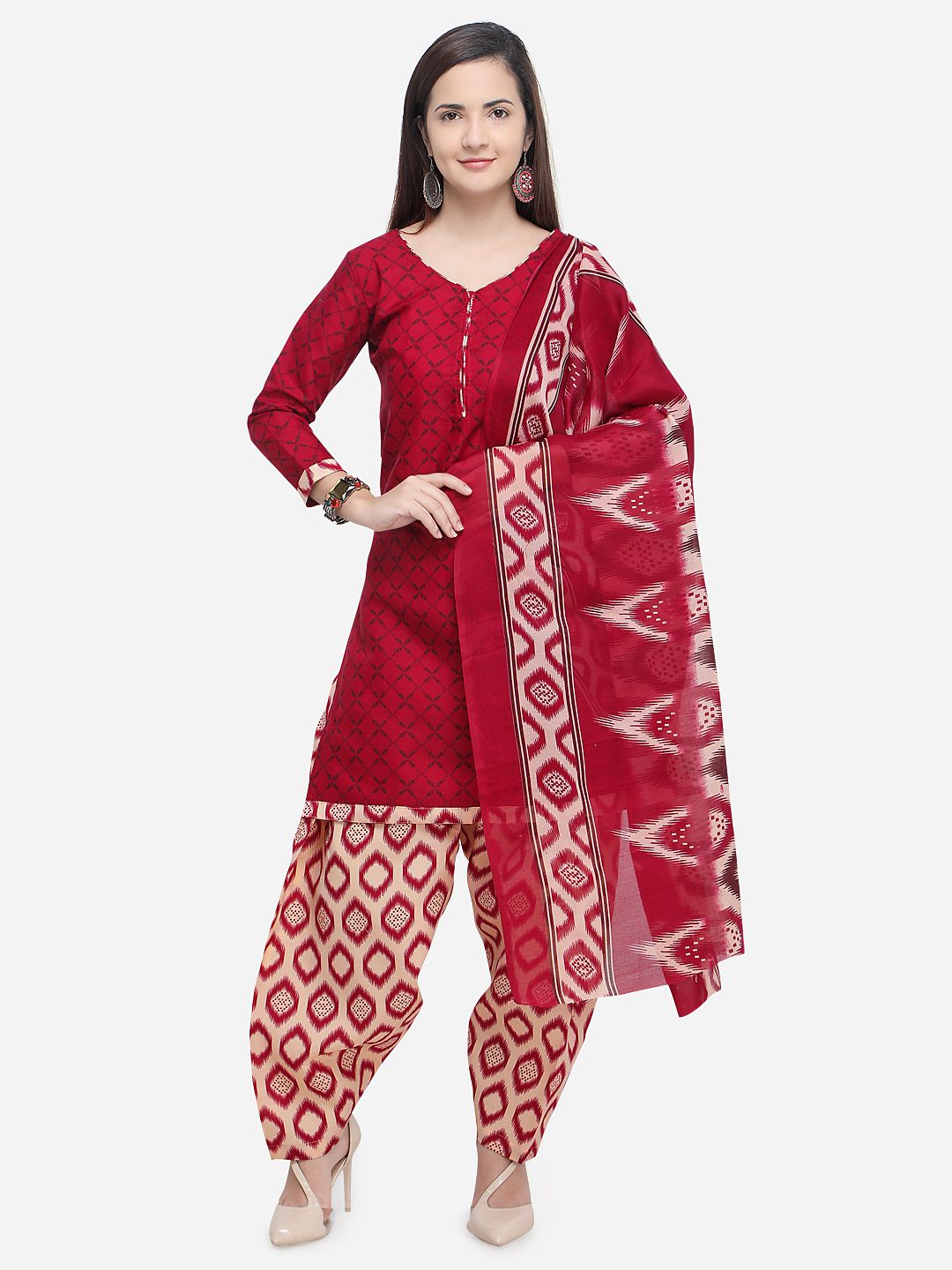 Rajnandini Maroon Cotton Blend Unstitched Dress Material Price in India