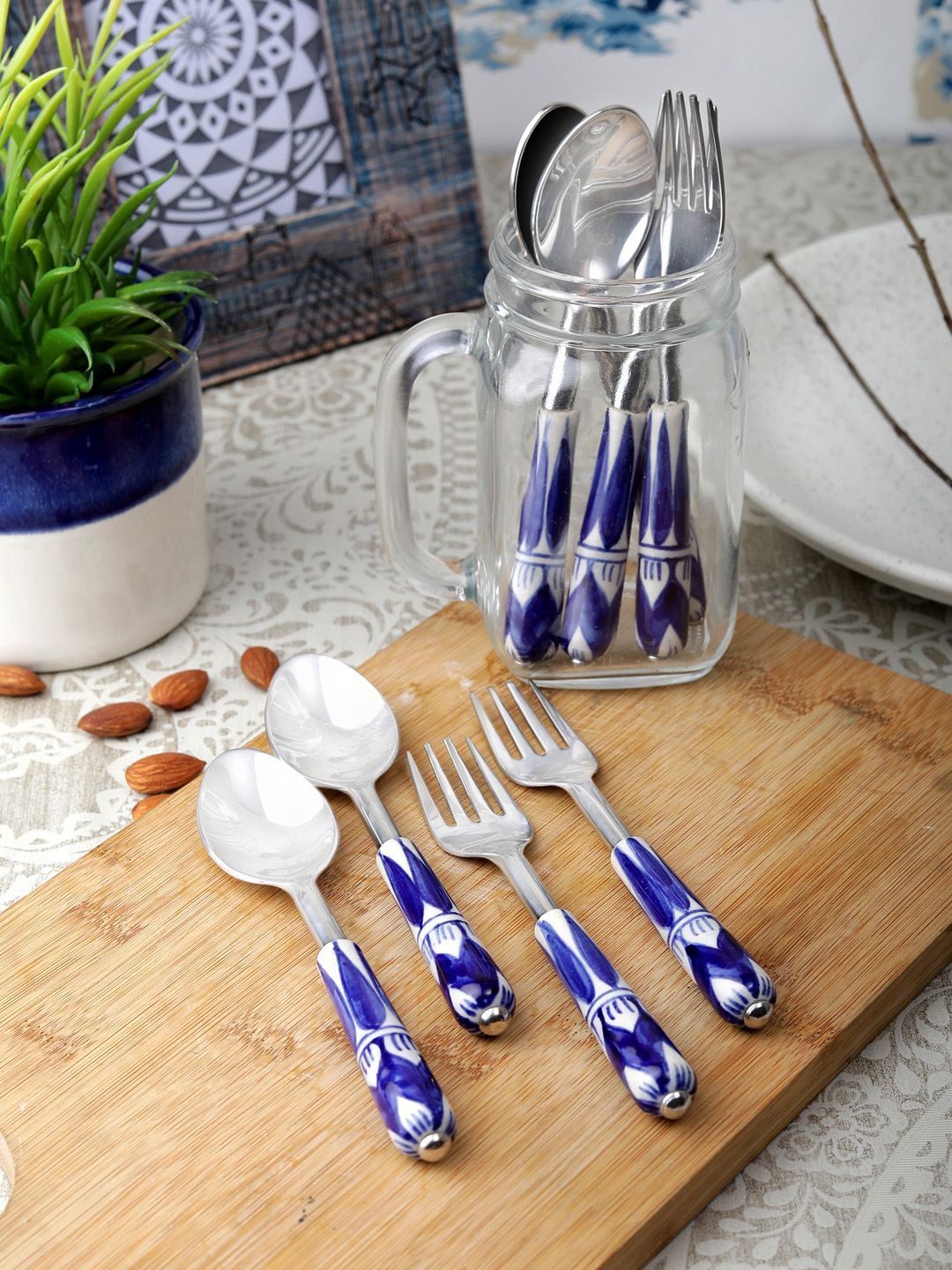 VarEesha Blue Set Of 8 Printed Ceramic Spoon Set Price in India