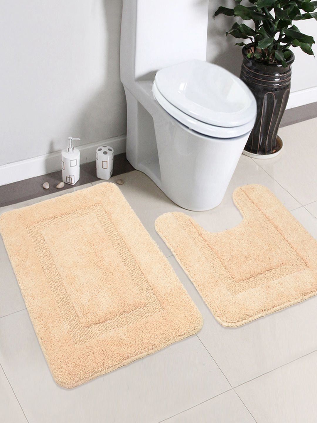 Saral Home Beige Cotton Bath Rug & Contour Price in India