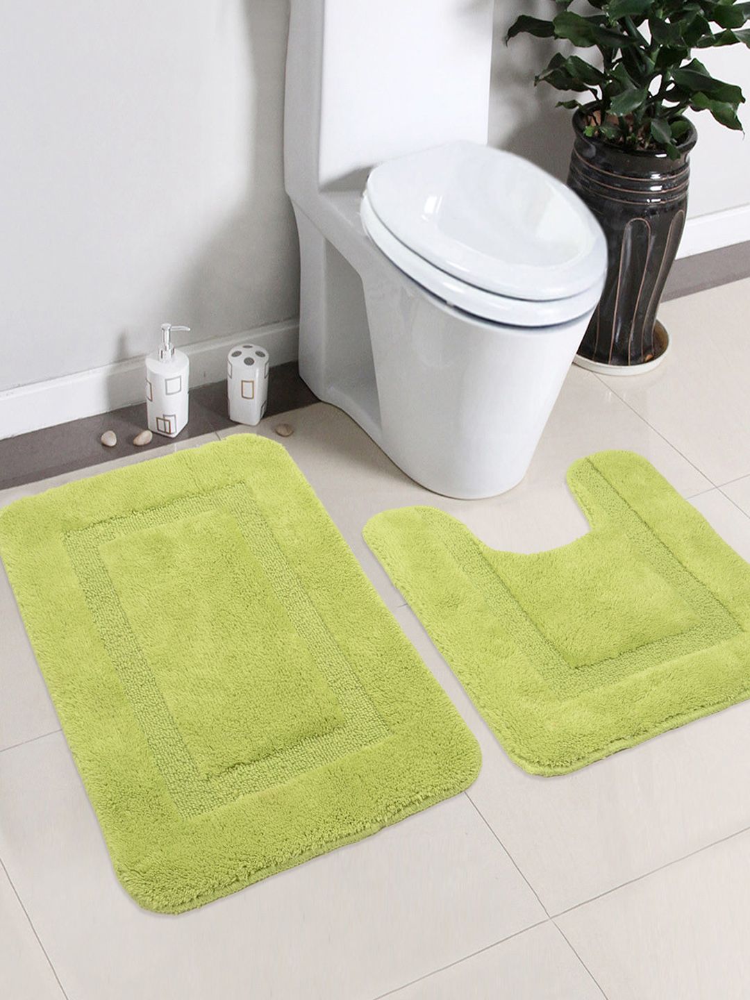 Saral Home Green Cotton Bath Rug & Contour Price in India