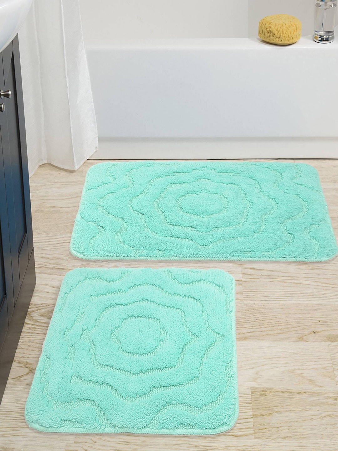 Saral Home Turquoise Blue Cotton Bath Rug & Contour Price in India