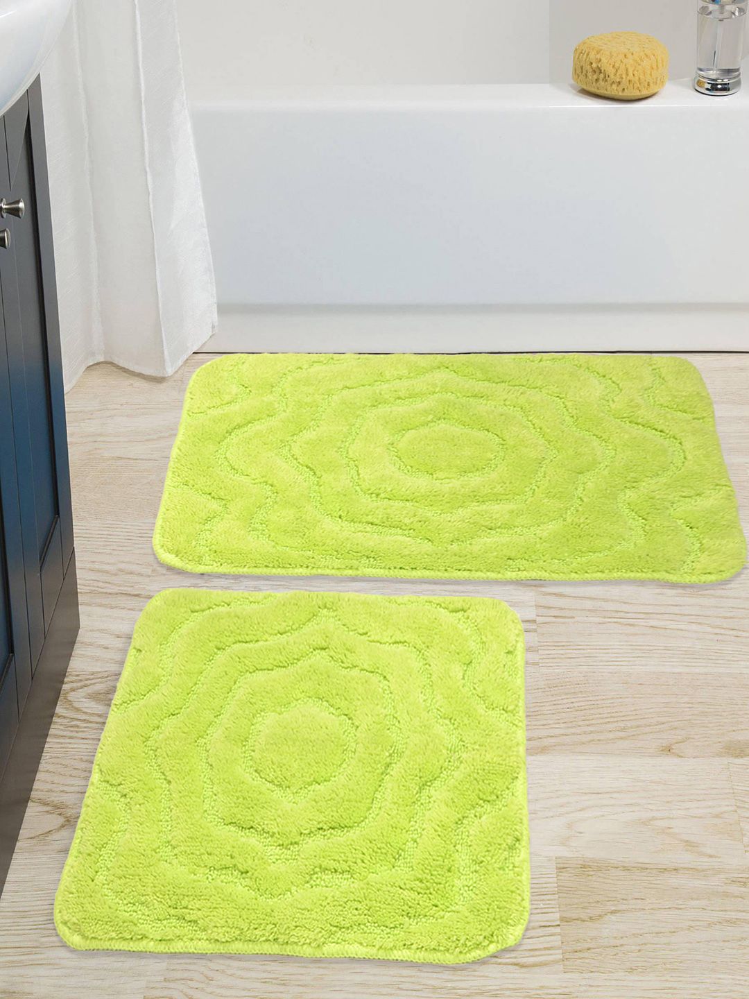 Saral Home Set of 2 Green Bath Rug & Contour Price in India