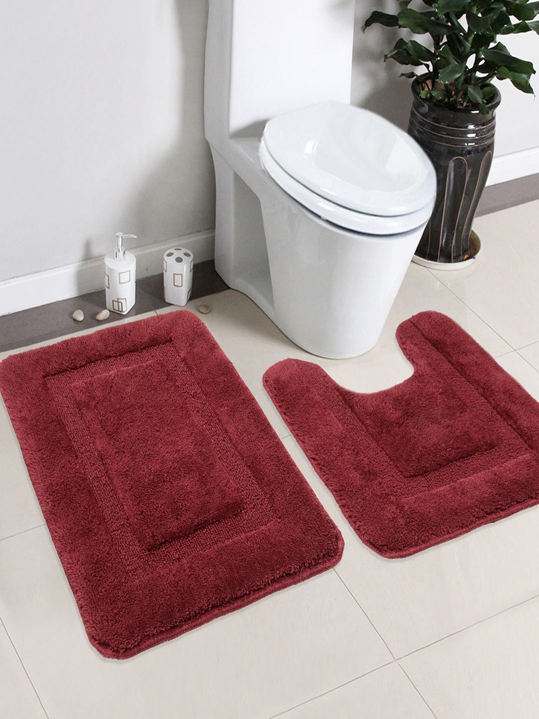 Saral Home Maroon Cotton Bath Rug & Contour Price in India