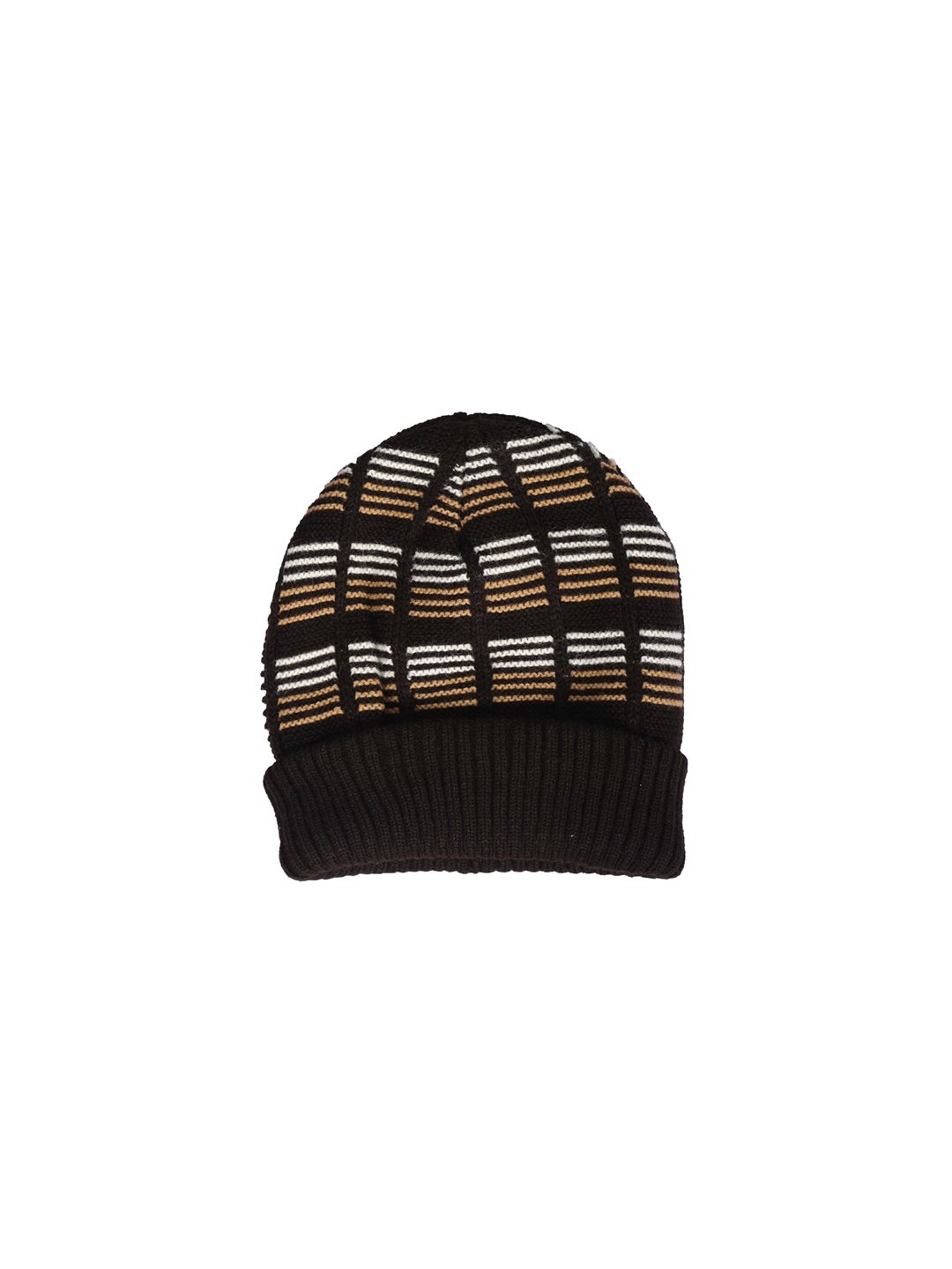 FabSeasons Unisex Brown & Off-White Self Design Beanie Price in India