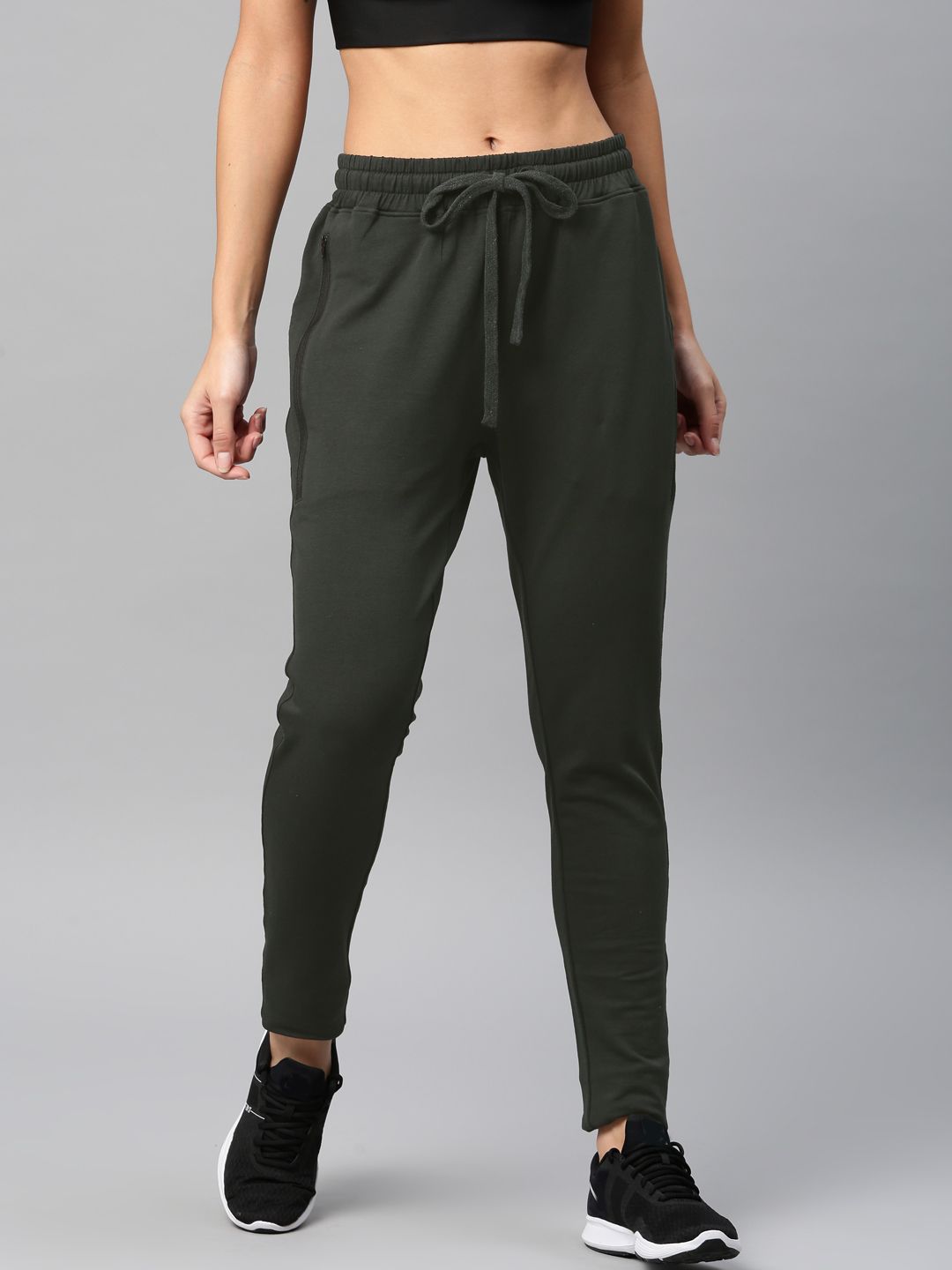 HRX by Hrithik Roshan Women Olive Green Solid Track Pants Price in India