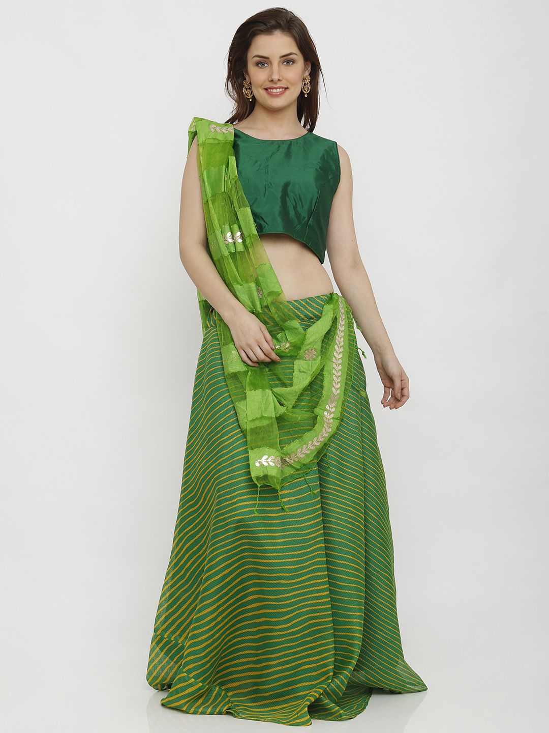 SALWAR STUDIO Green Semi-Stitched Lehenga & Blouse with Dupatta Price in India