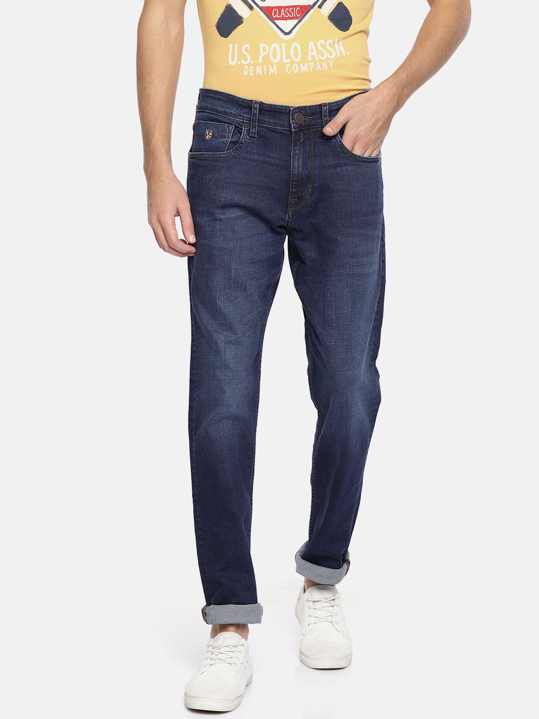 Stretchable AssnDenim Look Clean Jeans sPolo CoMen Slim Fit U Mid Blue Rise AjcRq35LS4