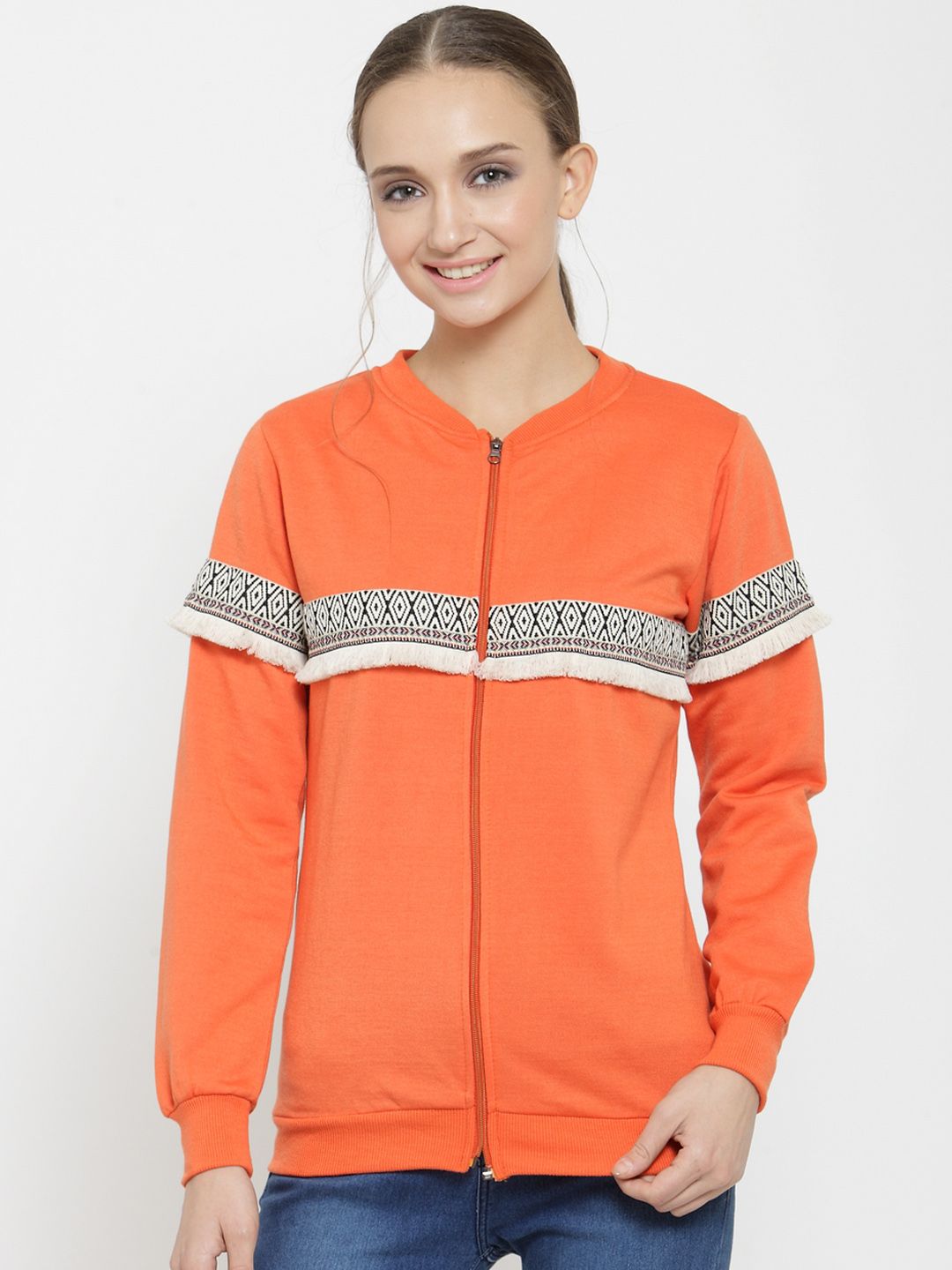 Belle Fille Women Orange Printed Sweatshirt Price in India