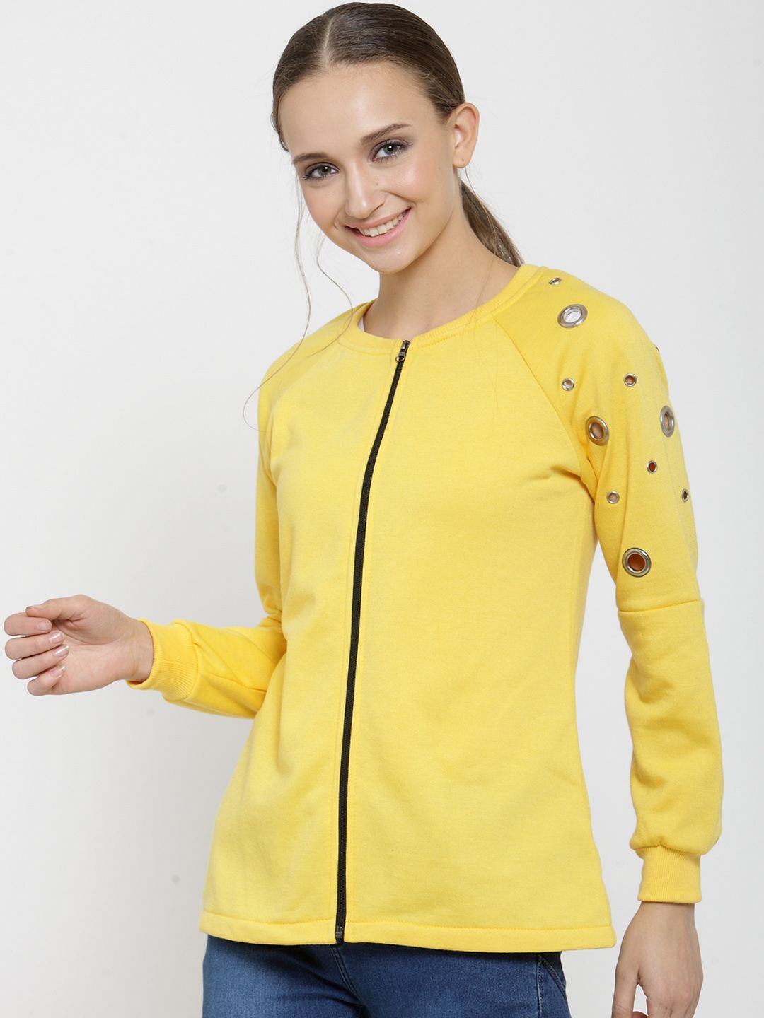 Belle Fille Women Yellow Solid Sweatshirt Price in India
