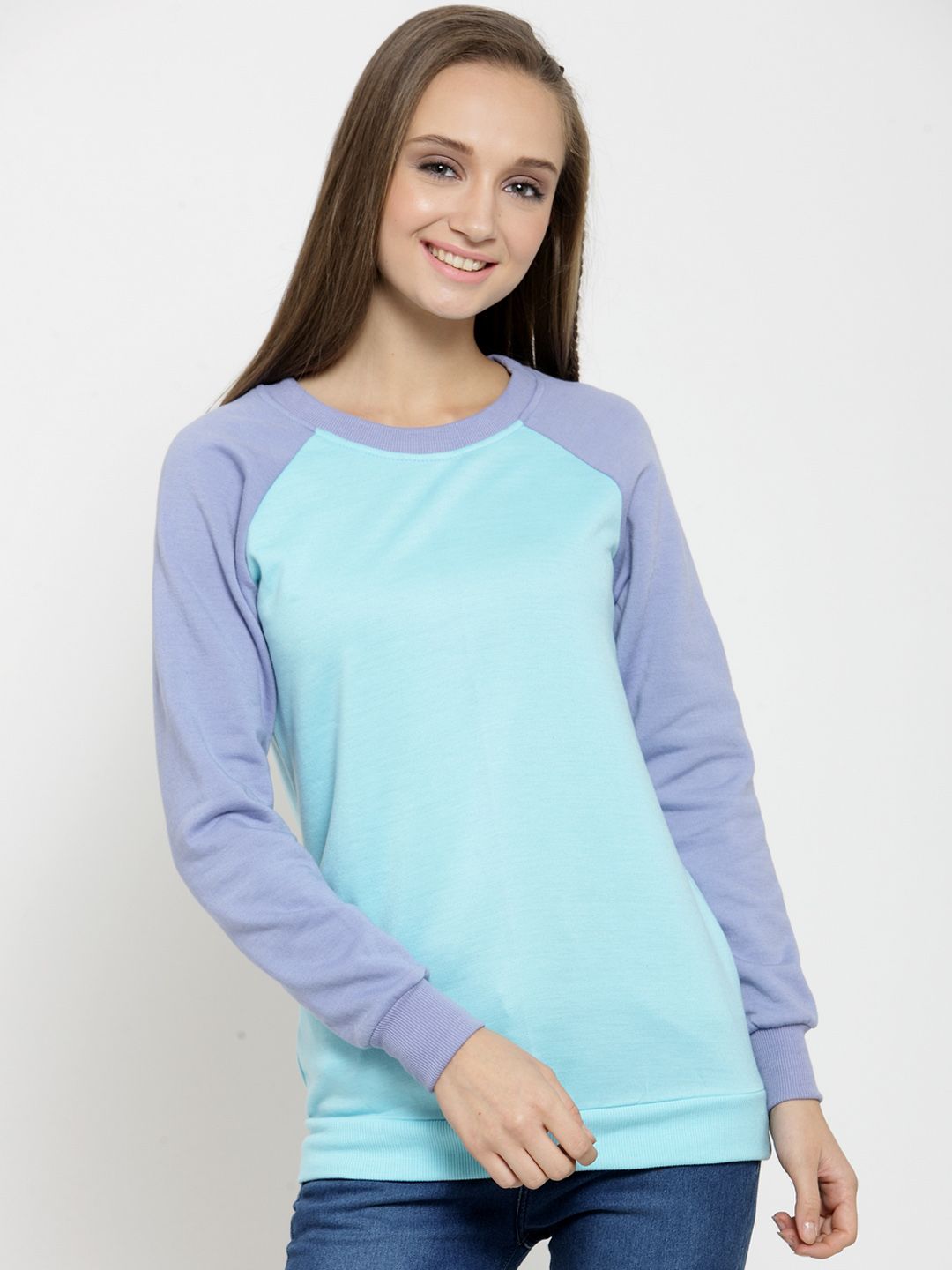 Belle Fille Women Turquoise Blue Solid Sweatshirt Price in India