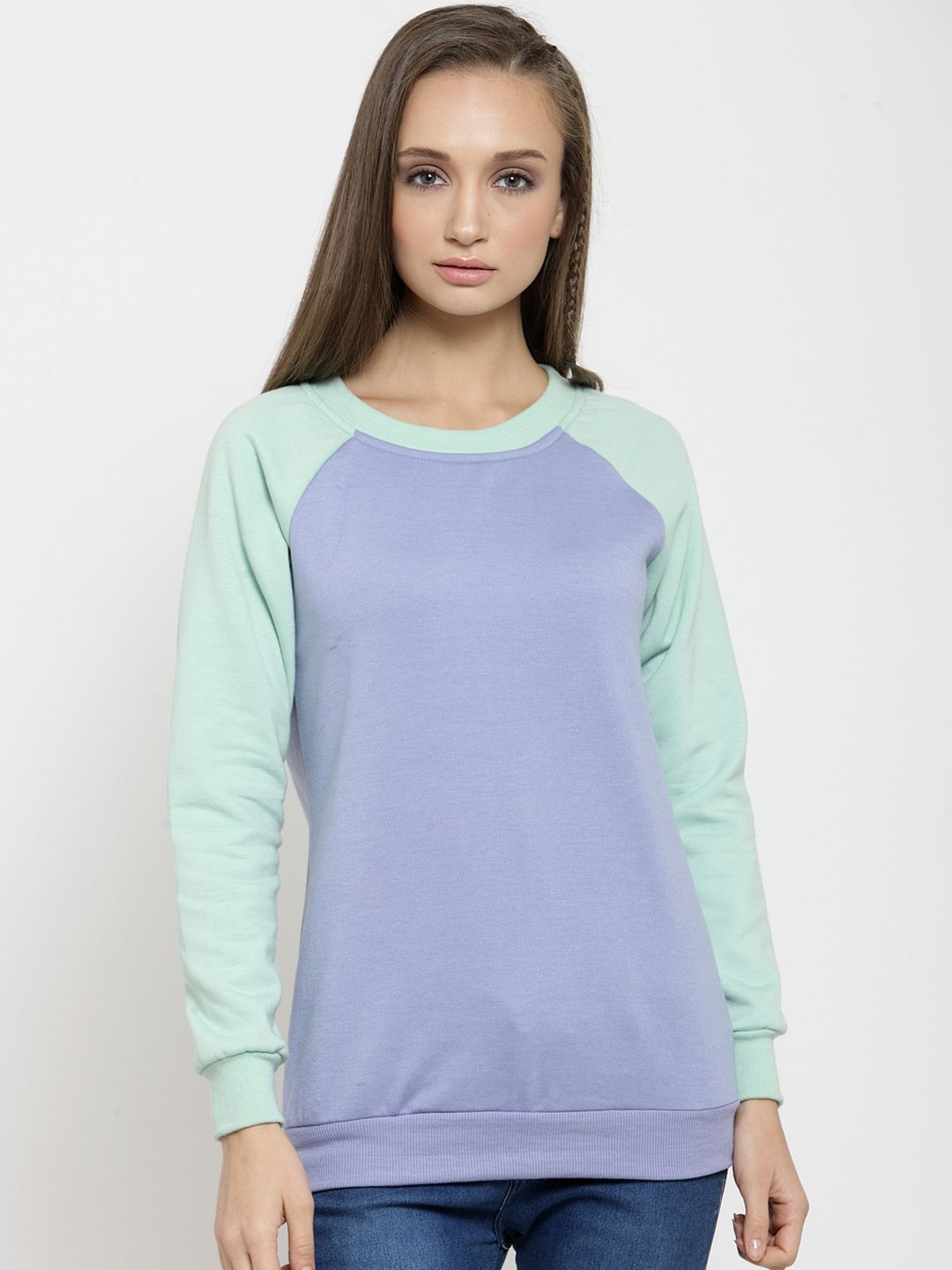 Belle Fille Women Blue & Sea Green Colourblocked Sweatshirt Price in India