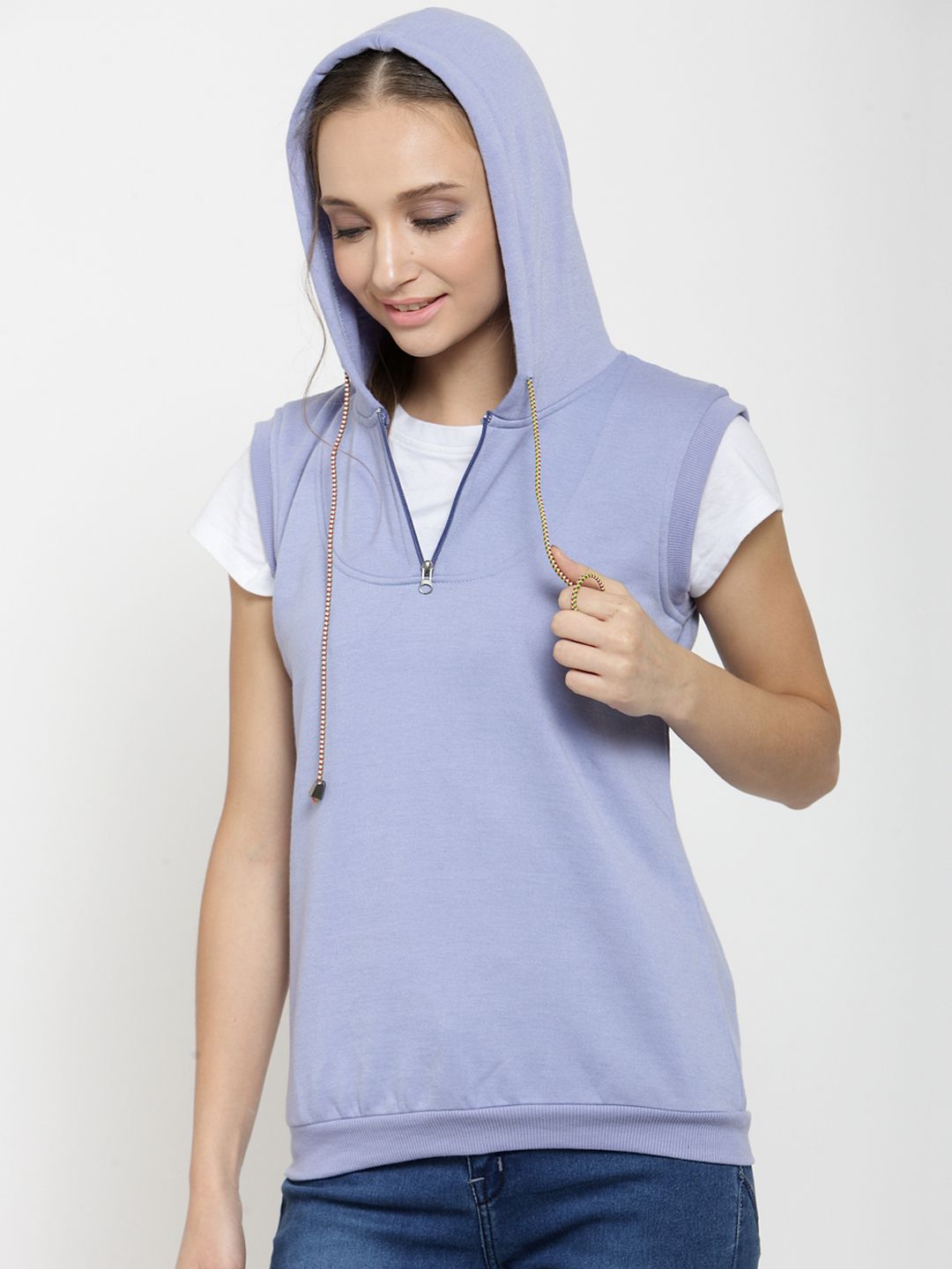 Belle Fille Women Blue Solid Hooded Sweatshirt Price in India