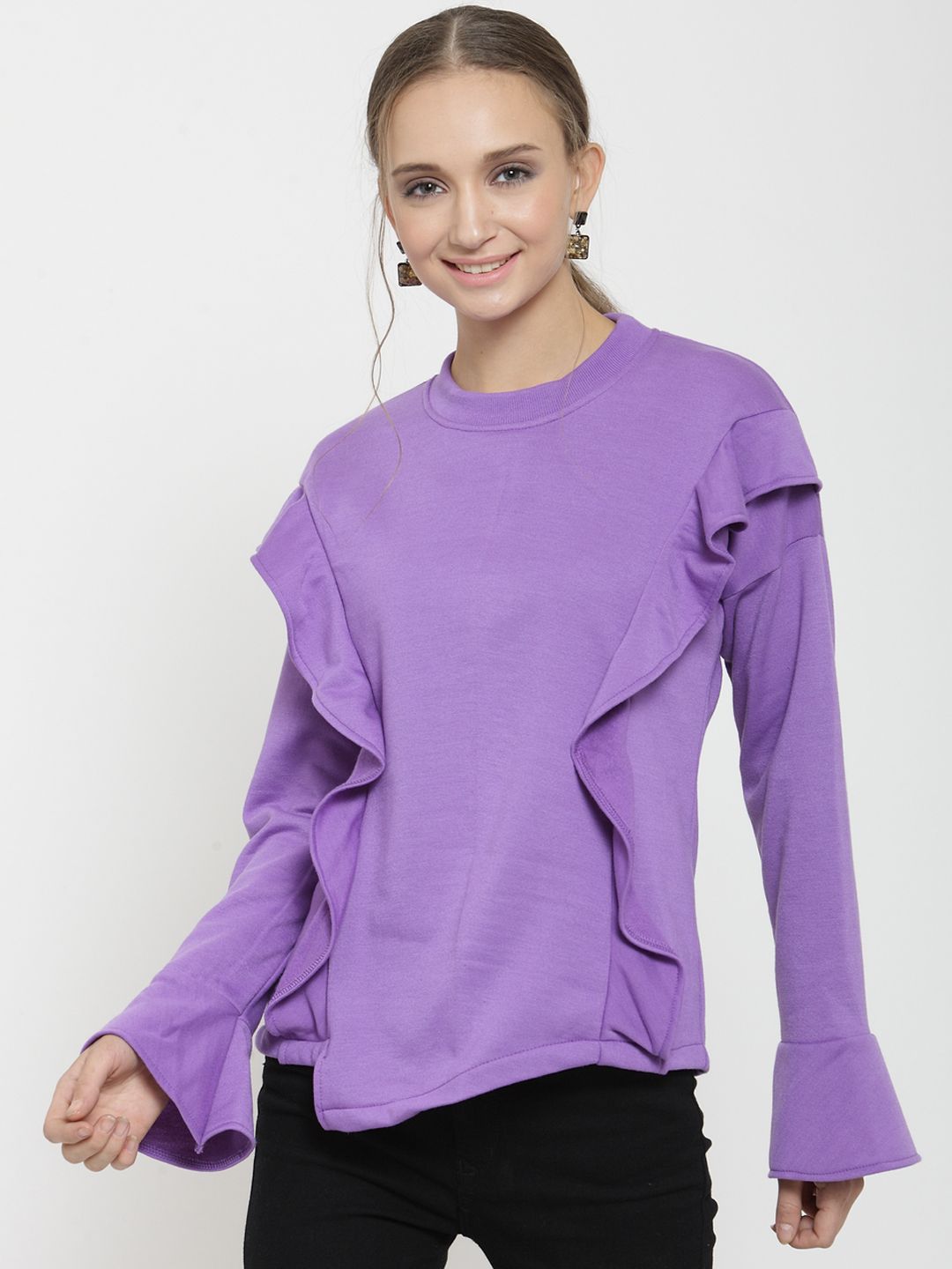 Belle Fille Women Lavender Solid Sweatshirt Price in India