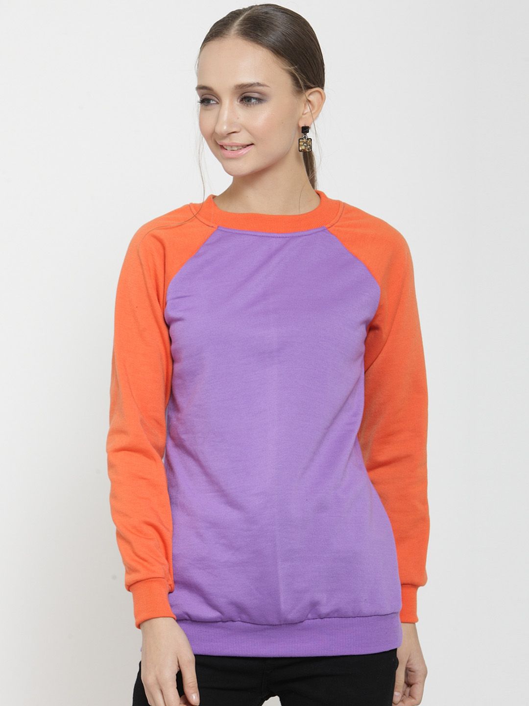Belle Fille Women Purple & Orange Solid Sweatshirt Price in India