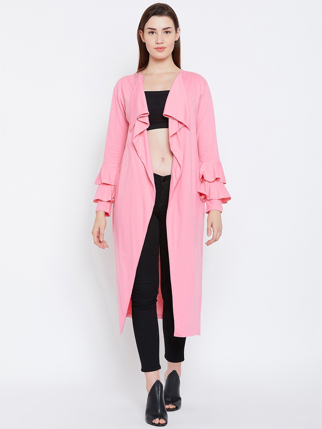 Hypernation Pink Solid Open Front Shrug Price in India