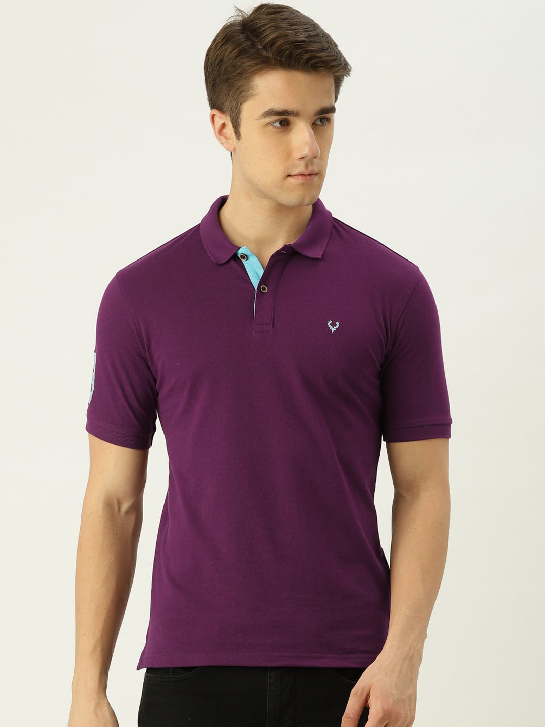 Allen Solly Men Purple Solid Polo Collar T-shirt