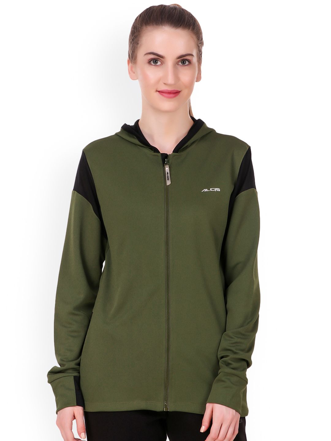 Alcis Run Women Olive Green Solid Hooded Jacket Price in India