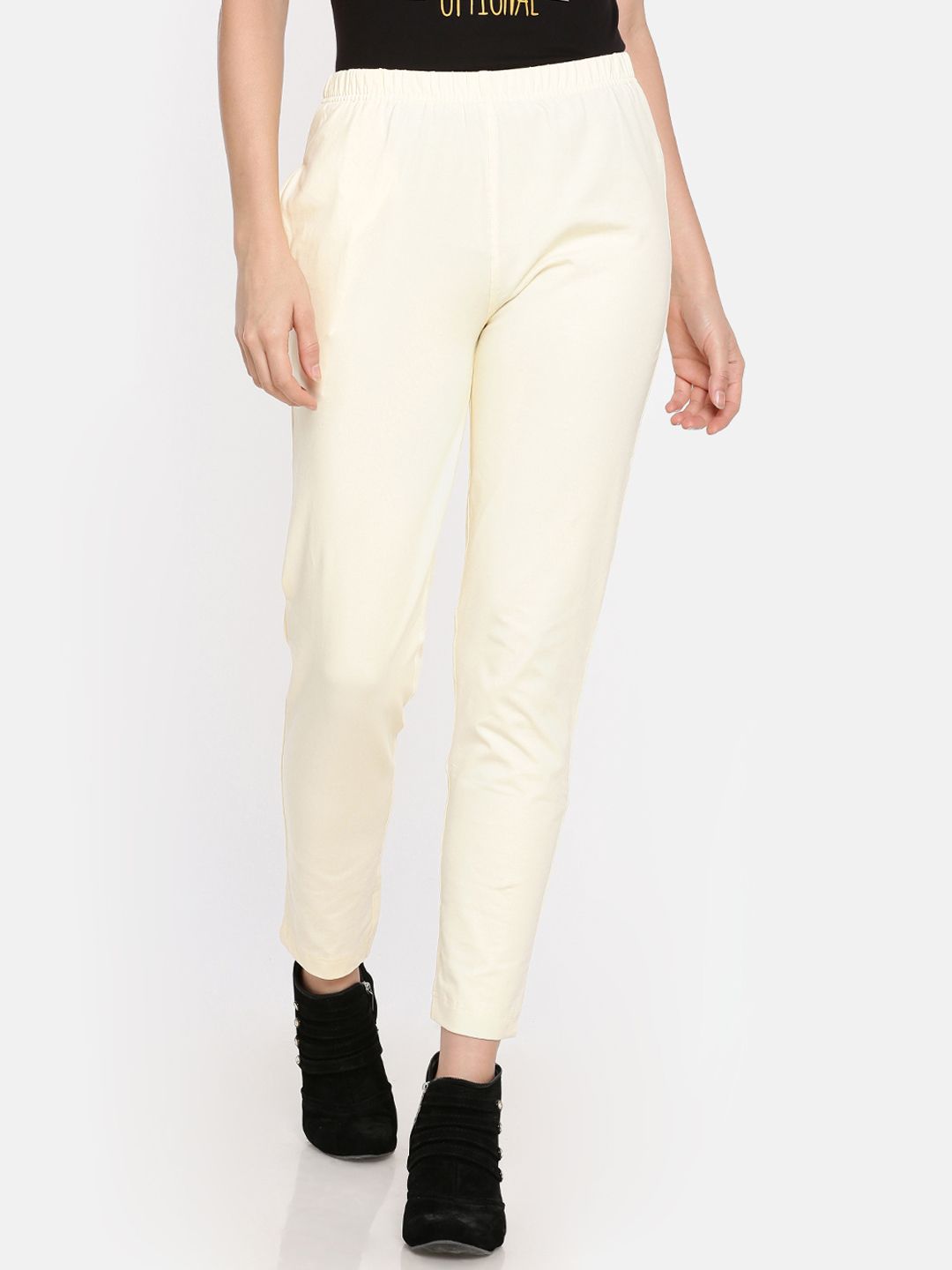 Dollar Missy Women Cream-Coloured Solid Classic Straight Fit Cigarette Trousers Price in India