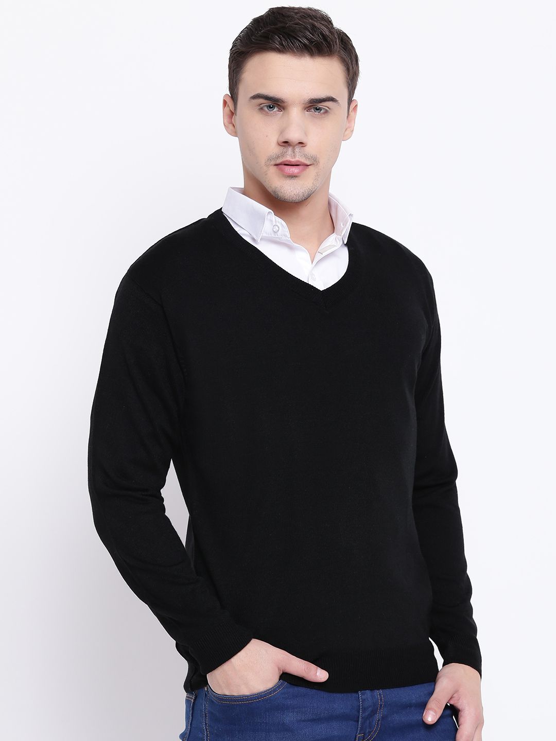 Pierre Carlo Men Black Solid Pullover