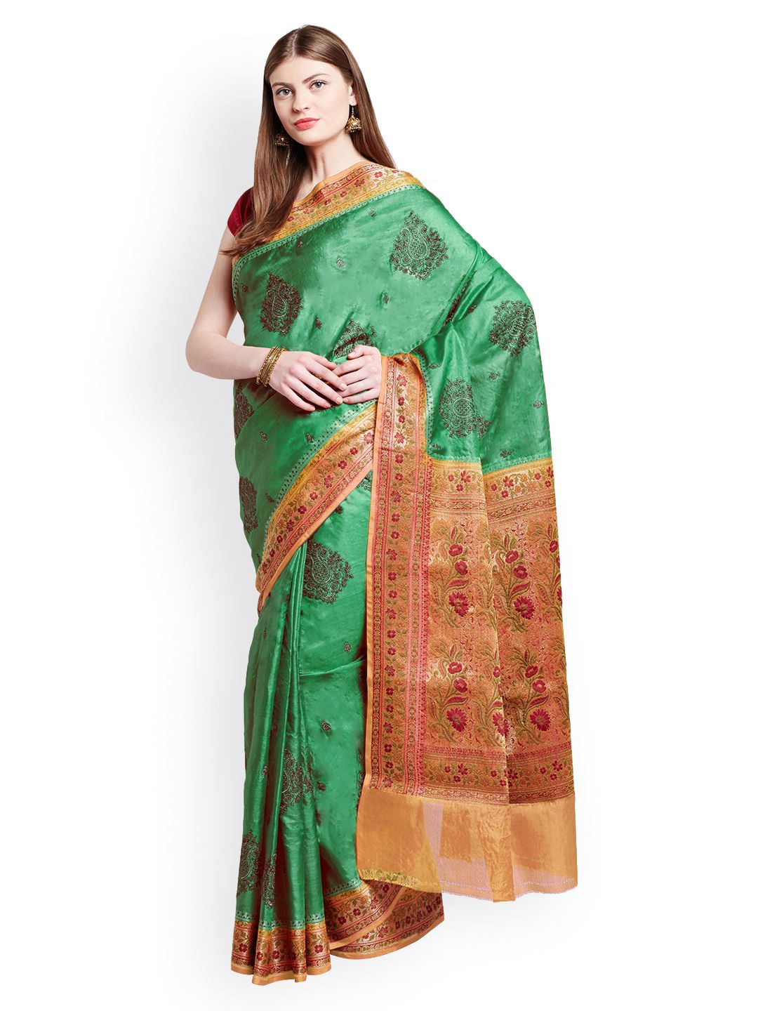 Chhabra 555 Green & Rust Art Silk Embroidered Tussar Saree Price in India