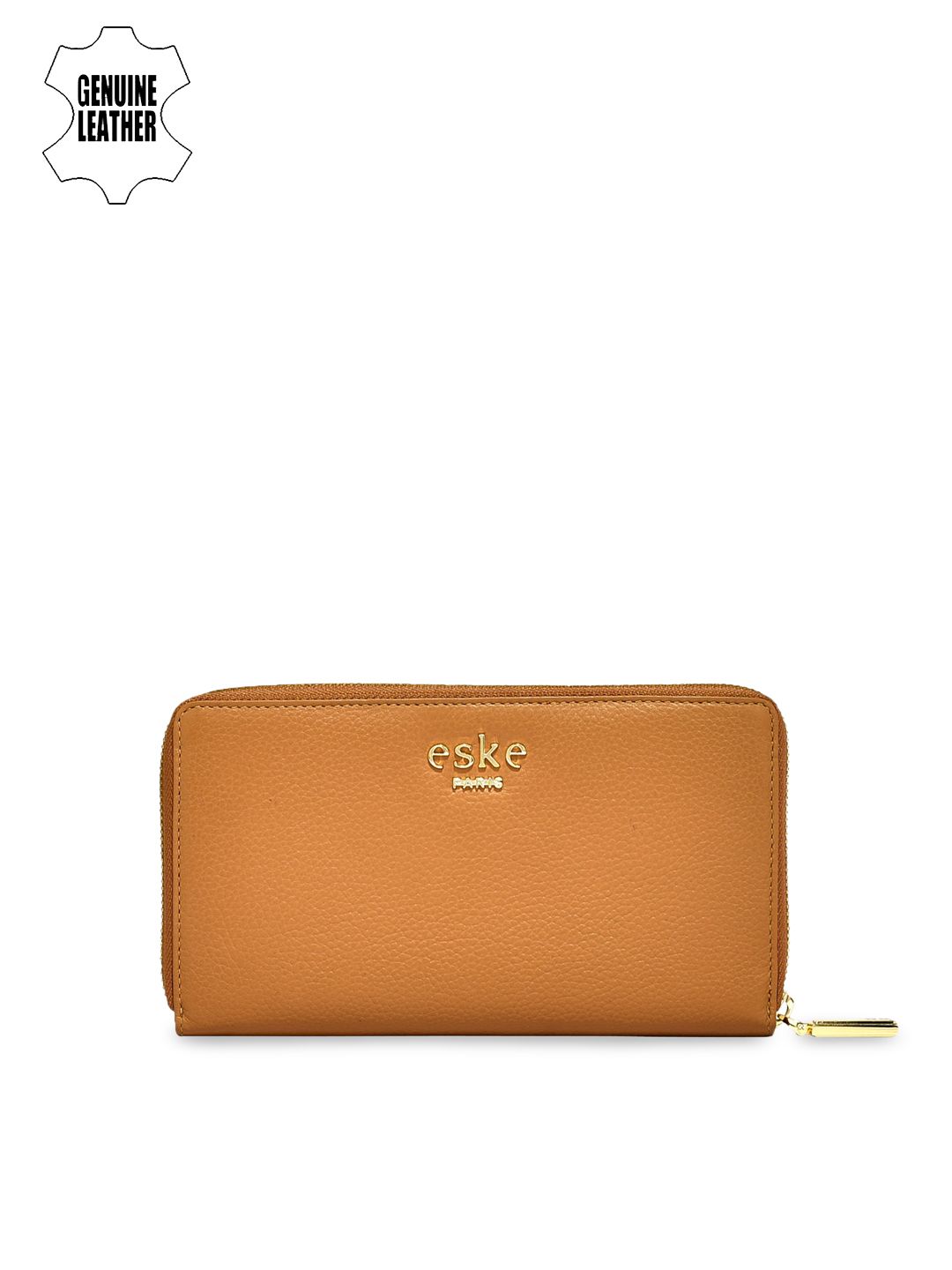 Eske Women Tan Self Design Zip Around Wallet Price in India