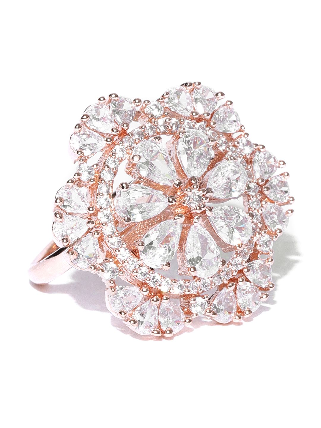 Zaveri Pearls Rose Gold-Plated CZ Stone-Studded Adjustable Finger Ring Price in India