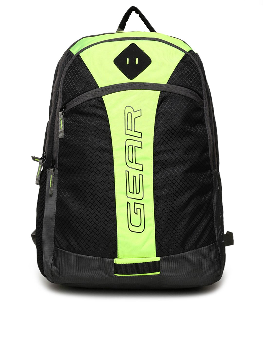 Gear Unisex Black & Green Colourblocked Backpack Price in India