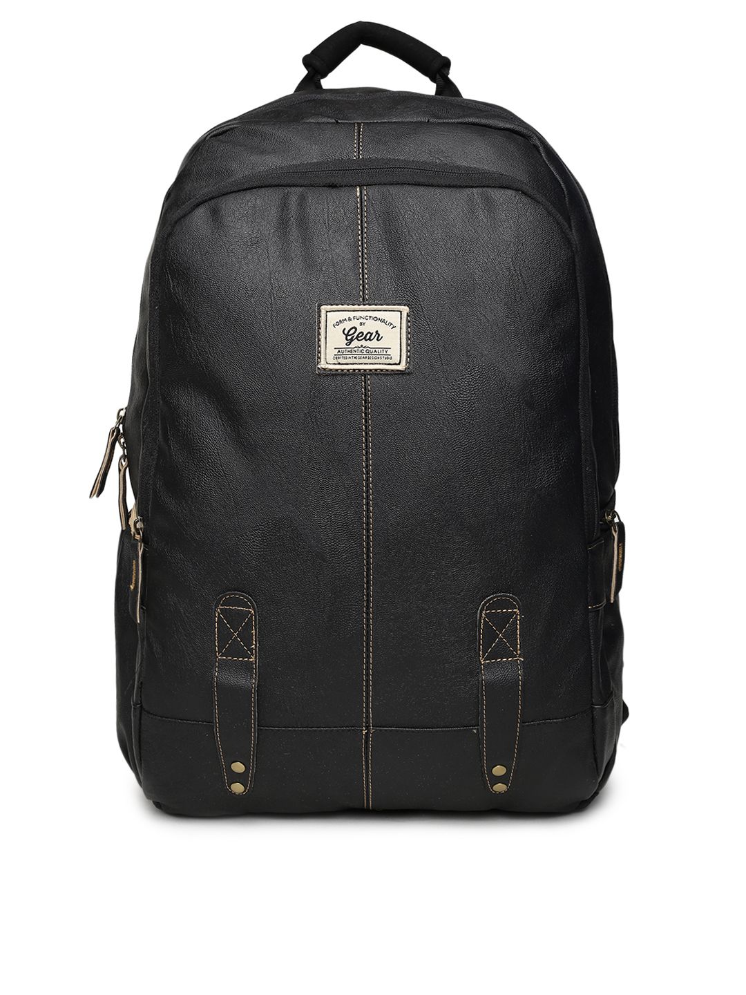 Gear Unisex Black Faux Leather Solid Backpack Price in India