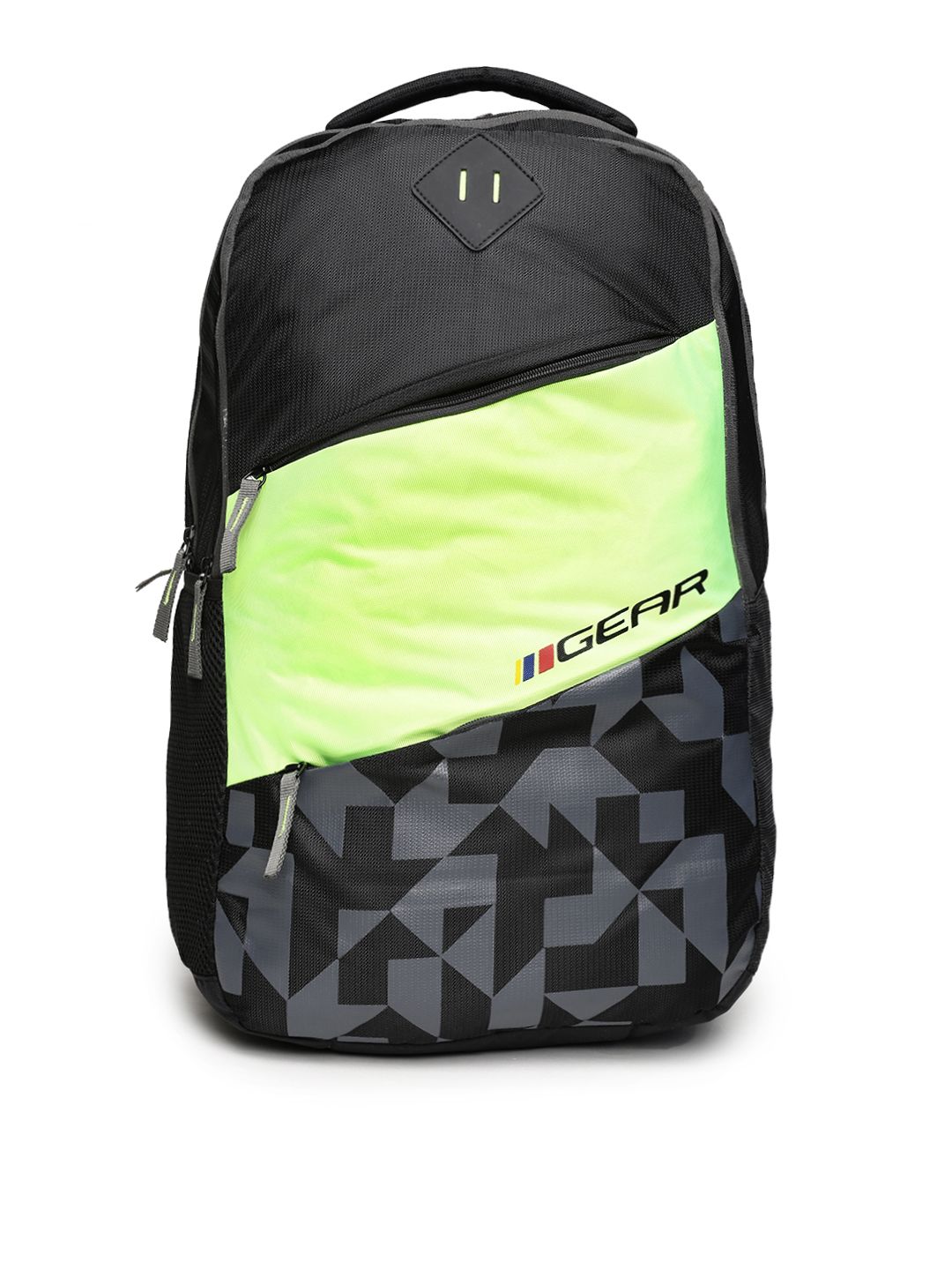 Gear Unisex Black & Lime Green Colourblocked Backpack Price in India