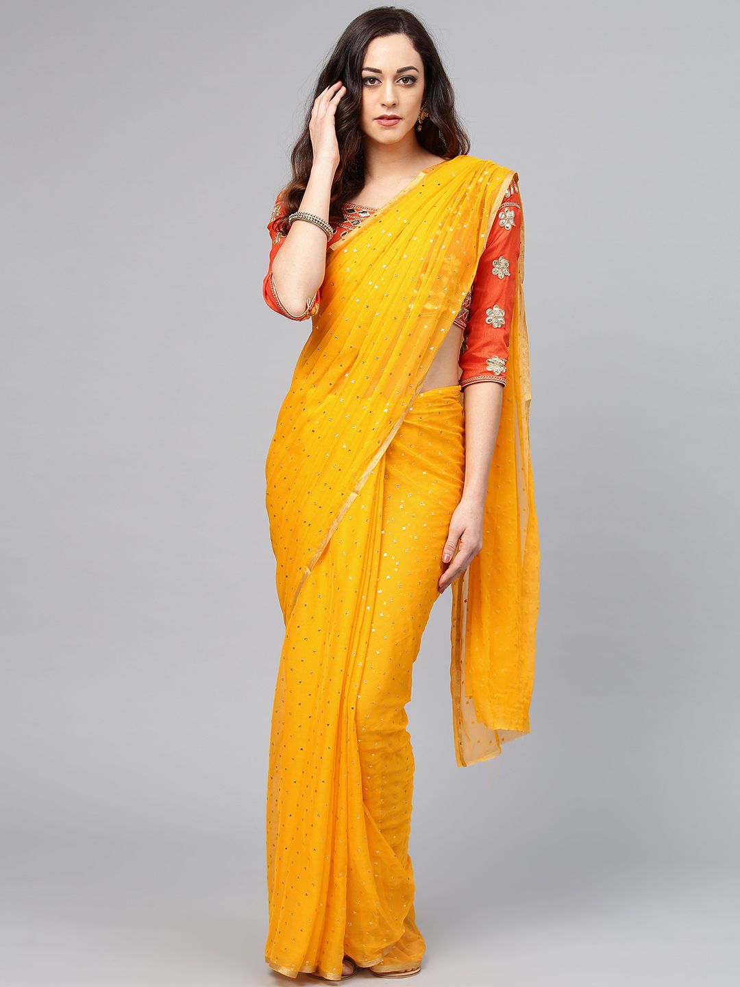 Saree mall Yellow Embellished Saree