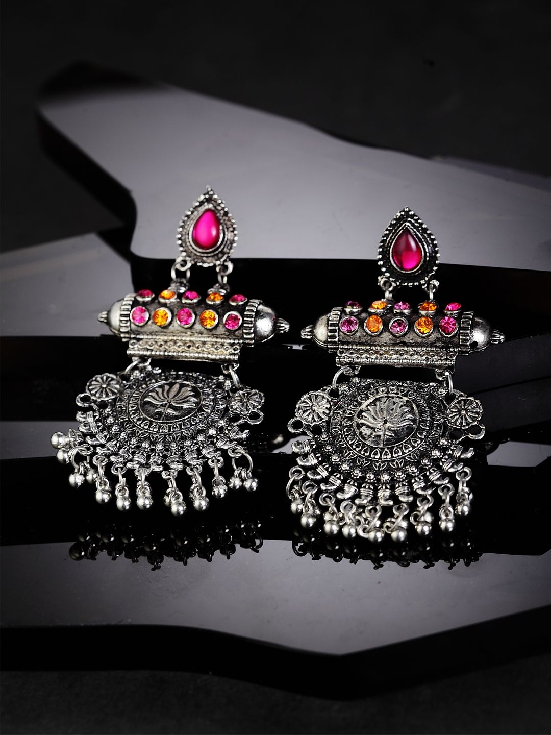 Moedbuille Silver-Toned Contemporary Drop Earrings Price in India