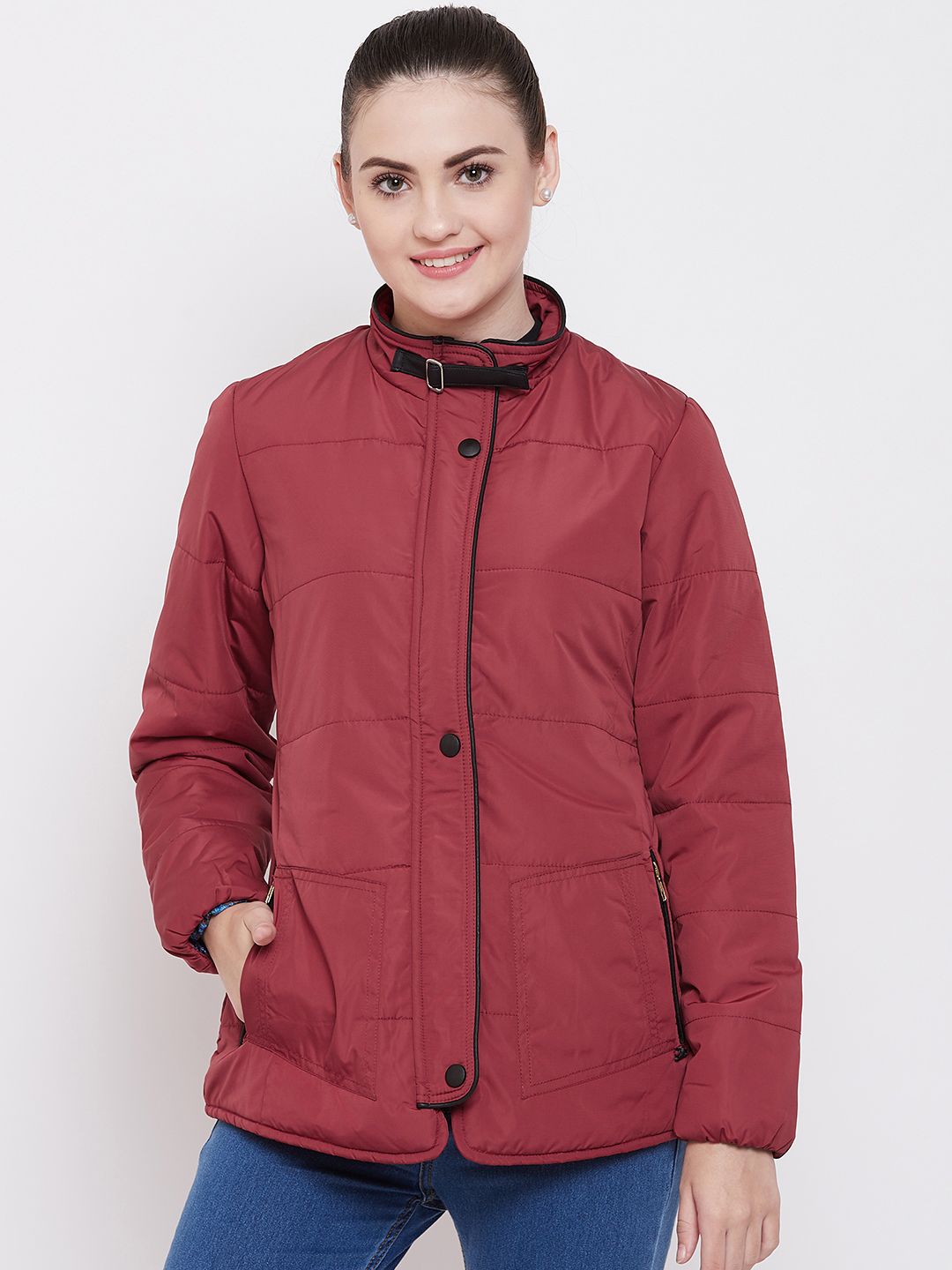 Duke Women Maroon Solid Insulated Padded Jacket Price in India