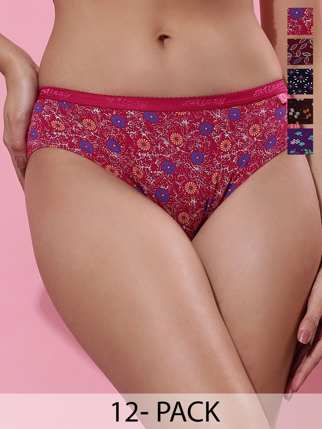 Dollar Missy Pack of 12 Deep Printed Outer Elasticated Hipster Panty 101P-OE-PO12