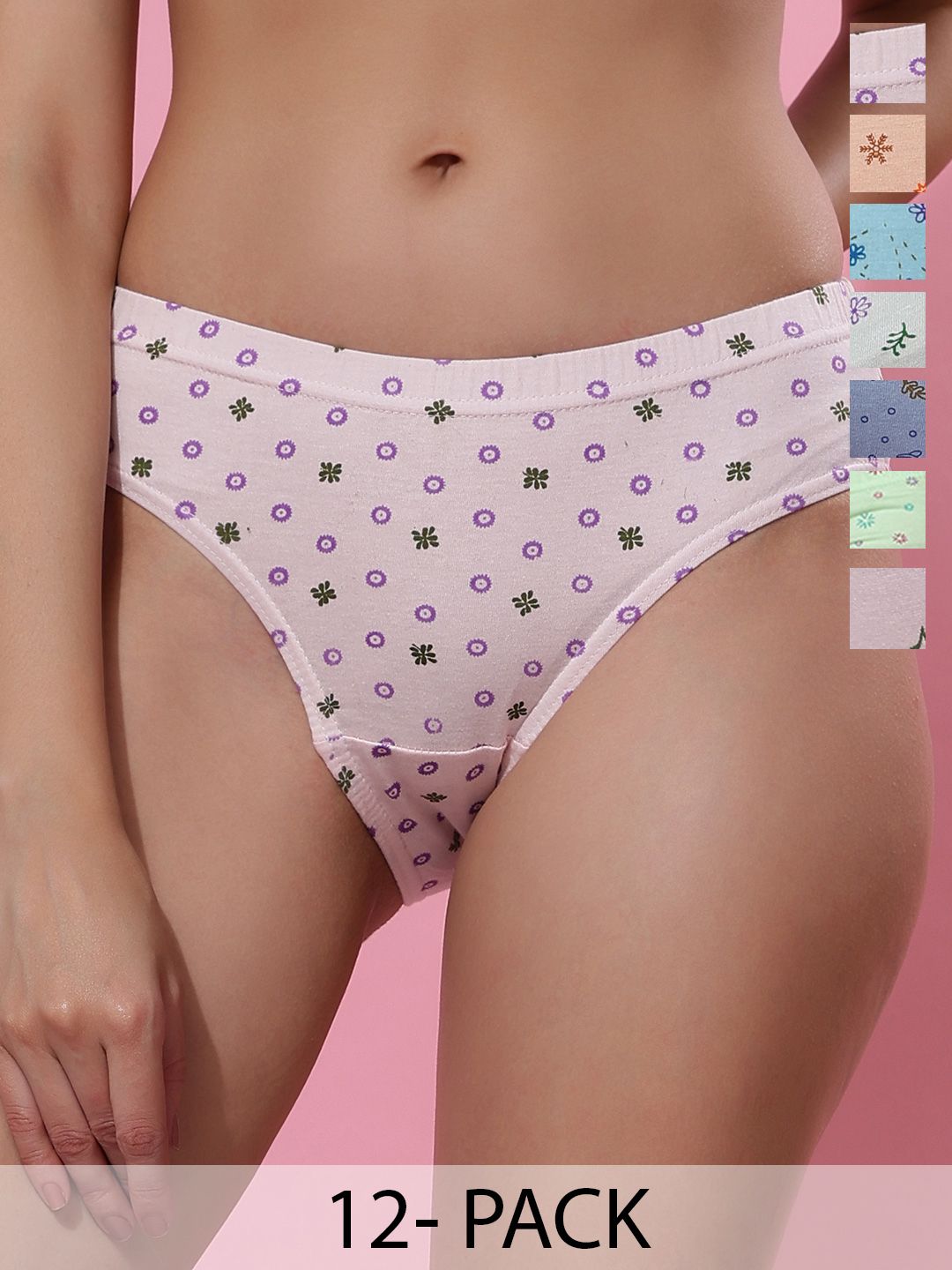 Dollar Missy Pack of 12 Light Printed Inner Elasticated Hipster Panty 121L-IE-PO12