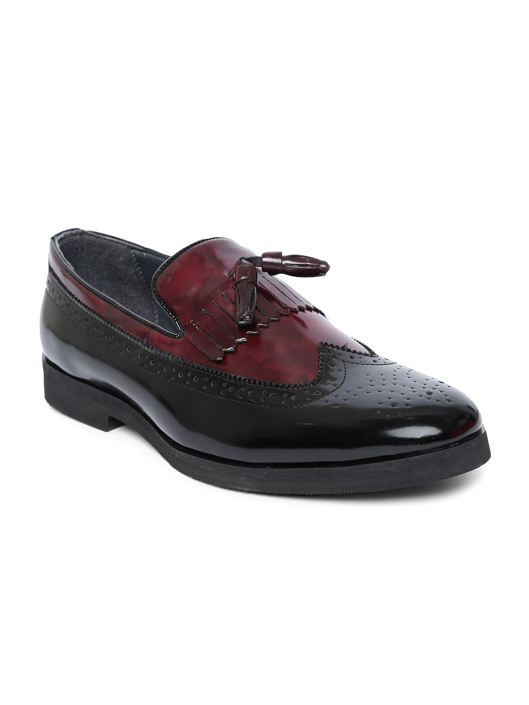 San Frissco Men Black & Burgundy Colourblocked Semiformal Brogues