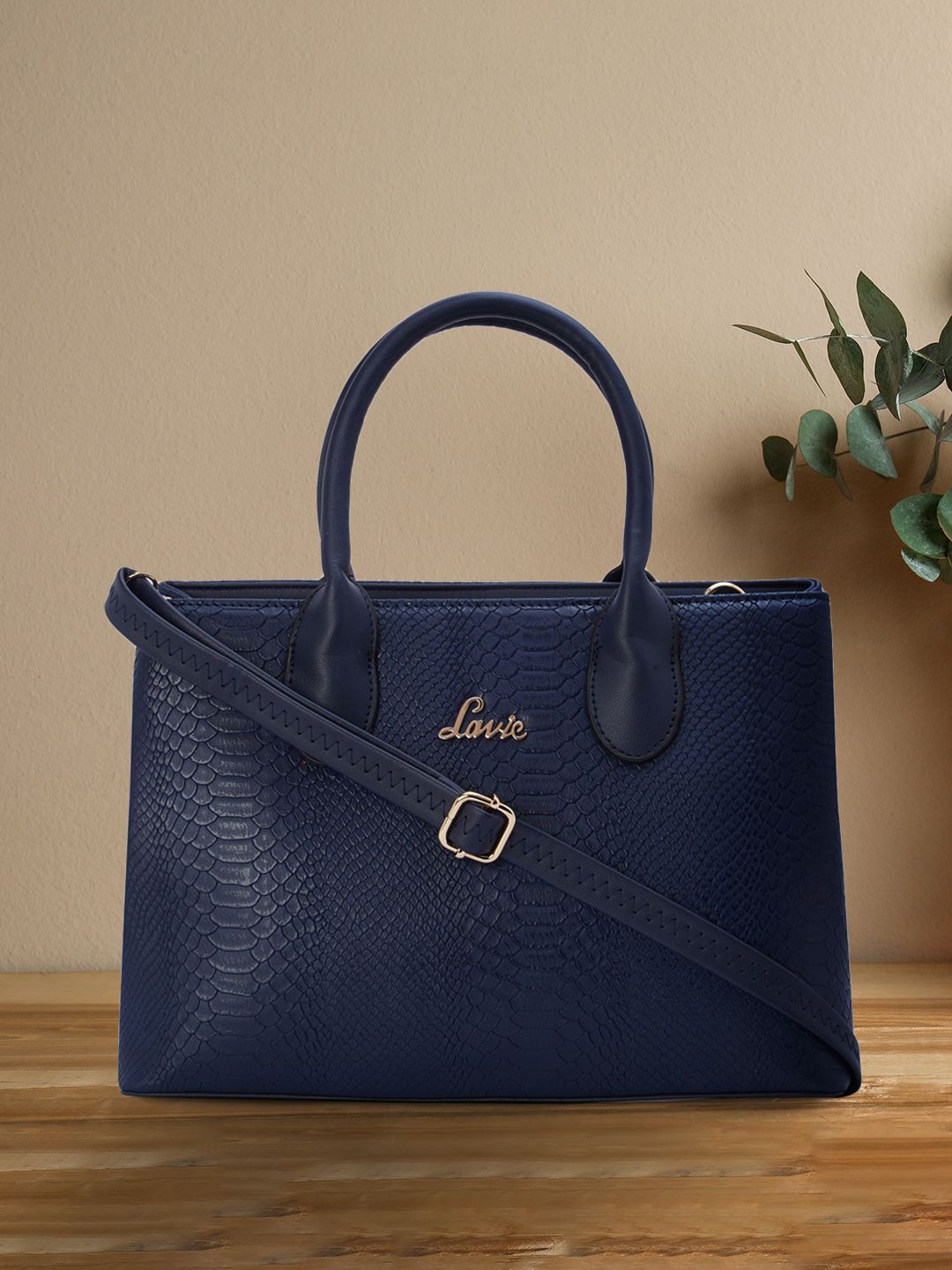 Lavie Navy Blue Textured Handheld Bag Price in India
