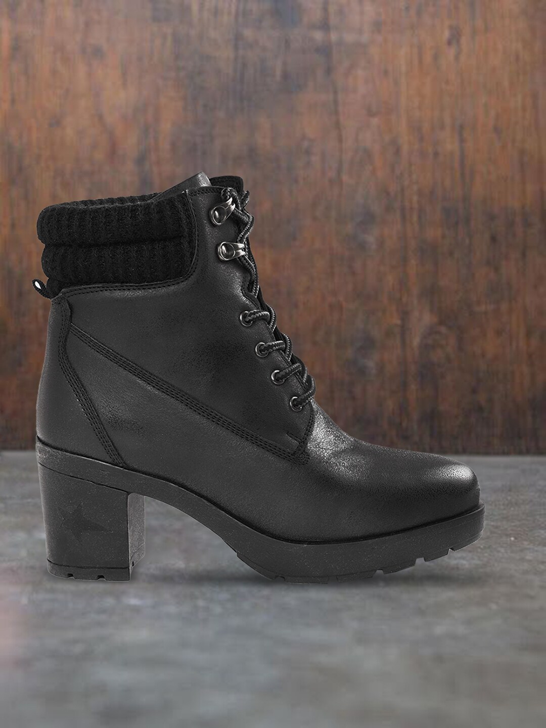 Roadster Women Black Solid Mid-Top Heeled Boots Price in India