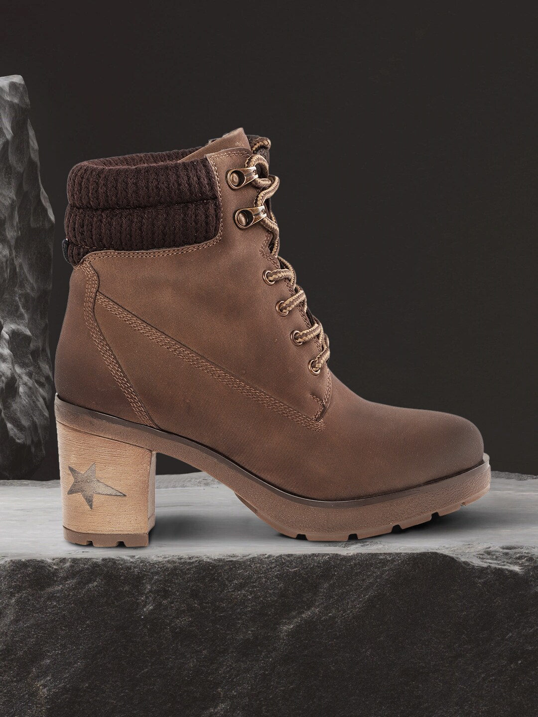 Roadster Brown Block Mid-Top Heeled Boots Price in India