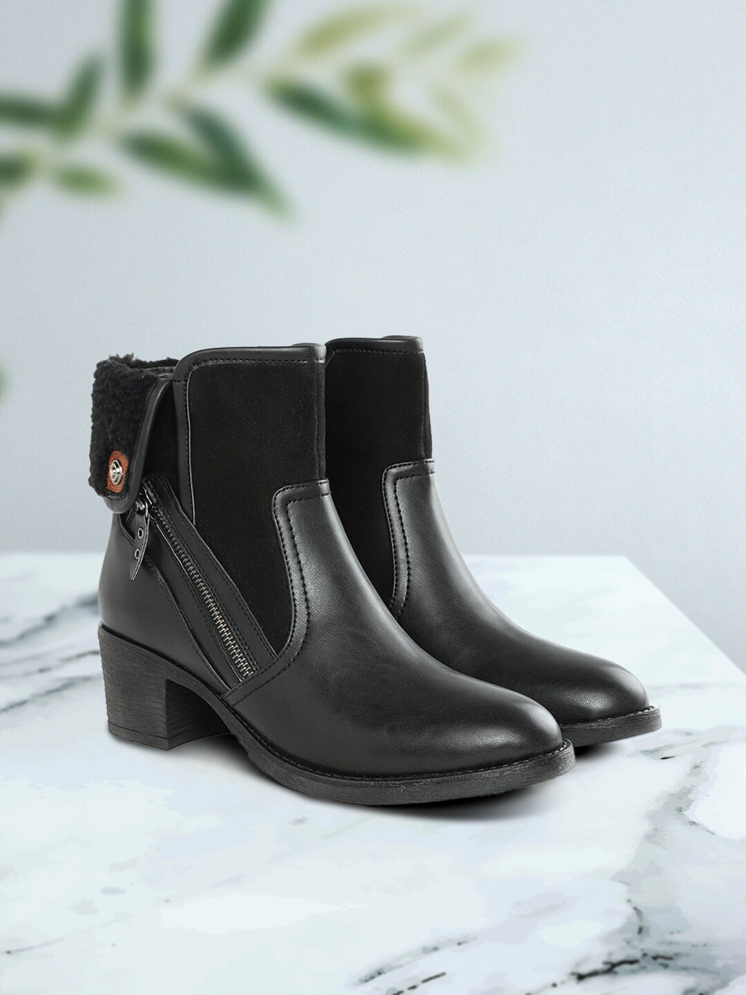 Roadster Black Block Mid Top Heeled Boots Price in India