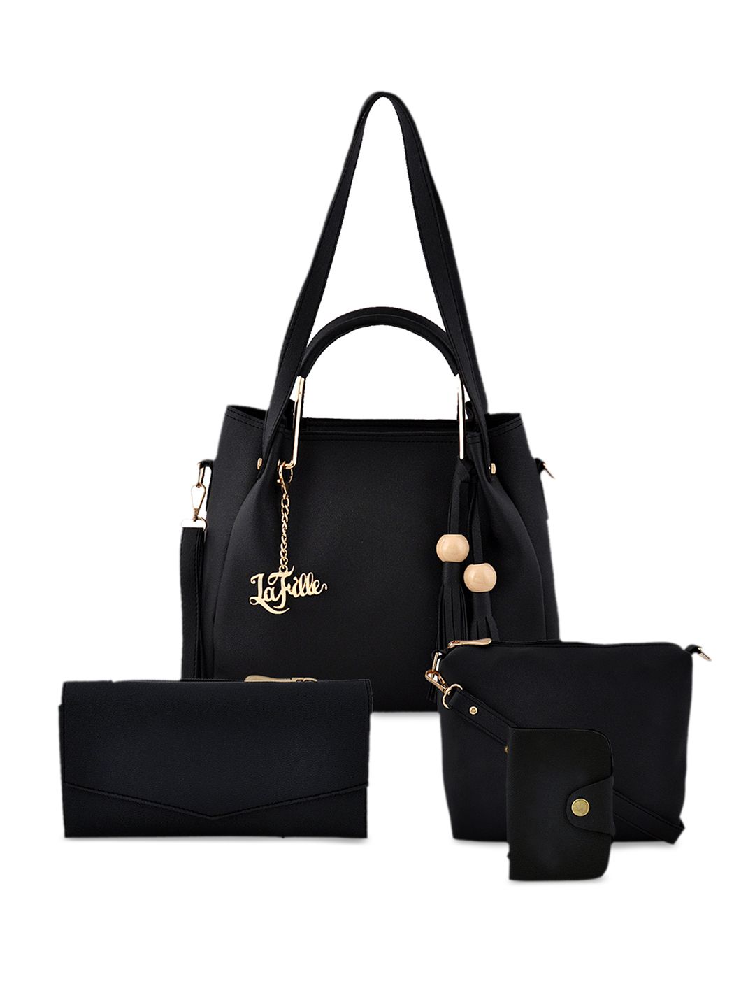 LaFille Pack of 4 Black Solid Handbags Price in India