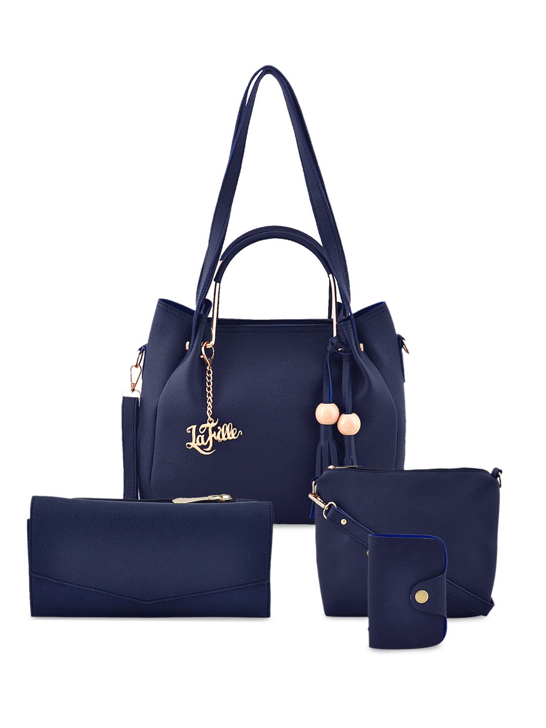 LaFille Pack of 4 Navy Blue Solid Handbags Price in India